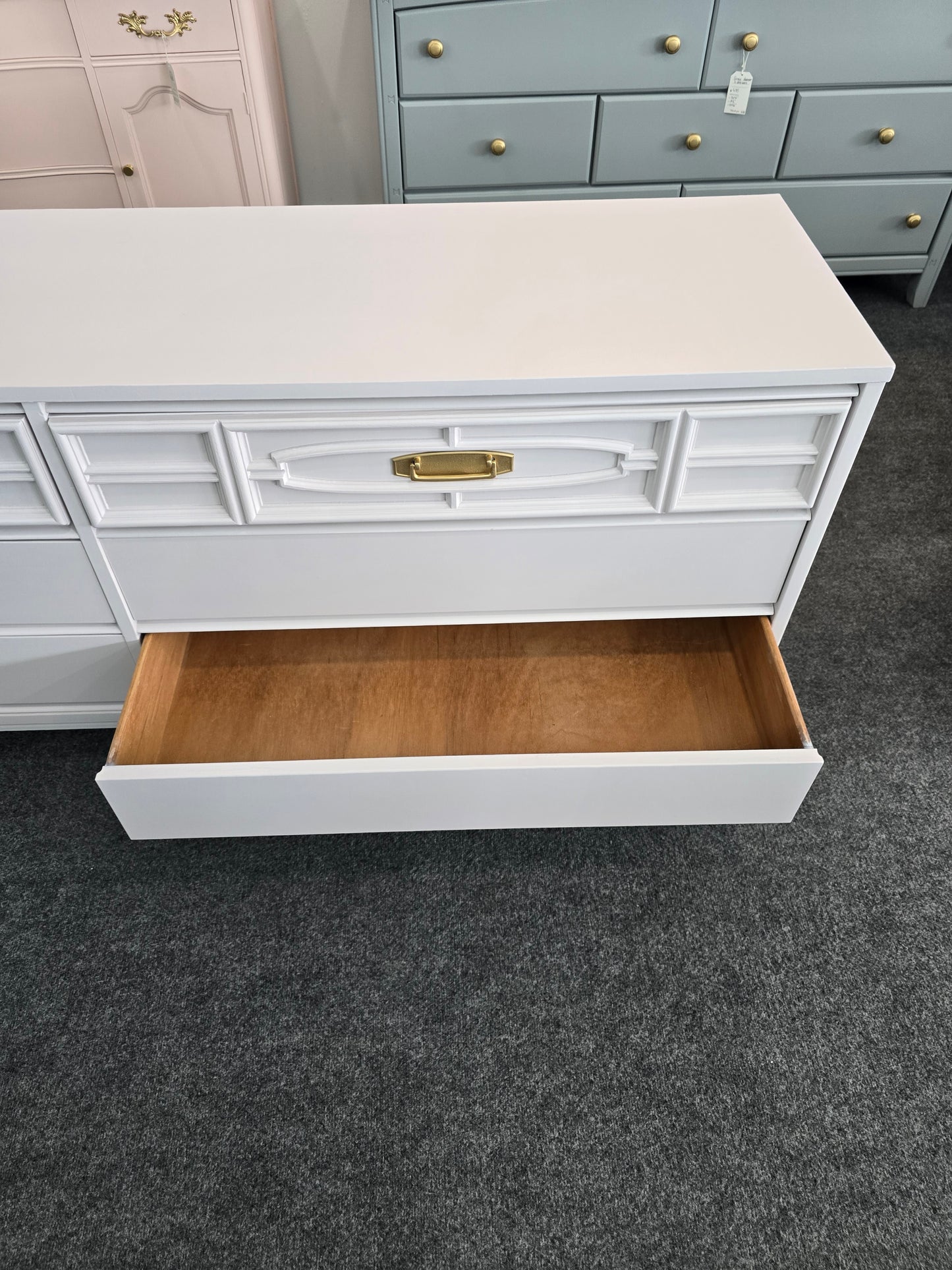 Mid century modern pale pink Bassett dresser