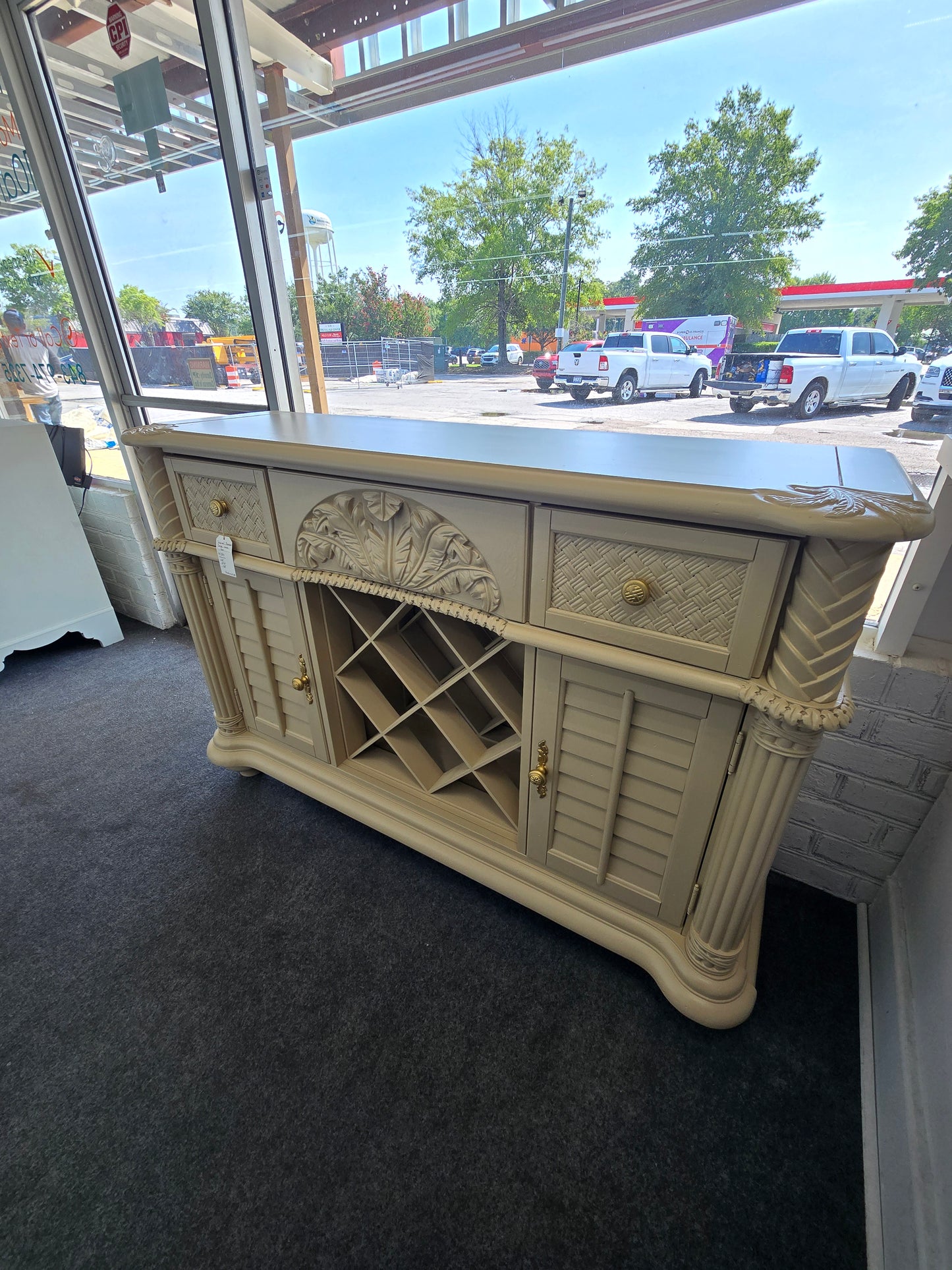Tropical bamboo beige bar cabinet