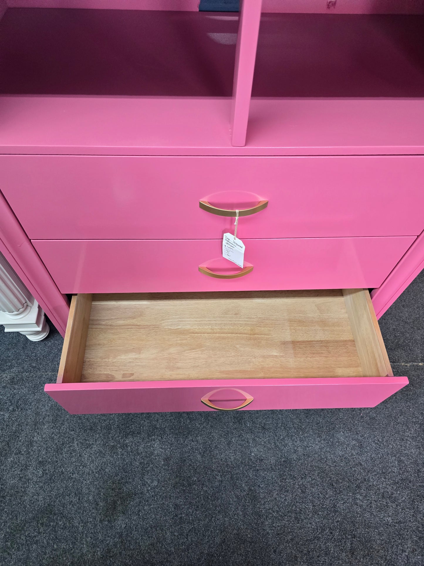 Super cute pink lacquered 3 drawers dresser