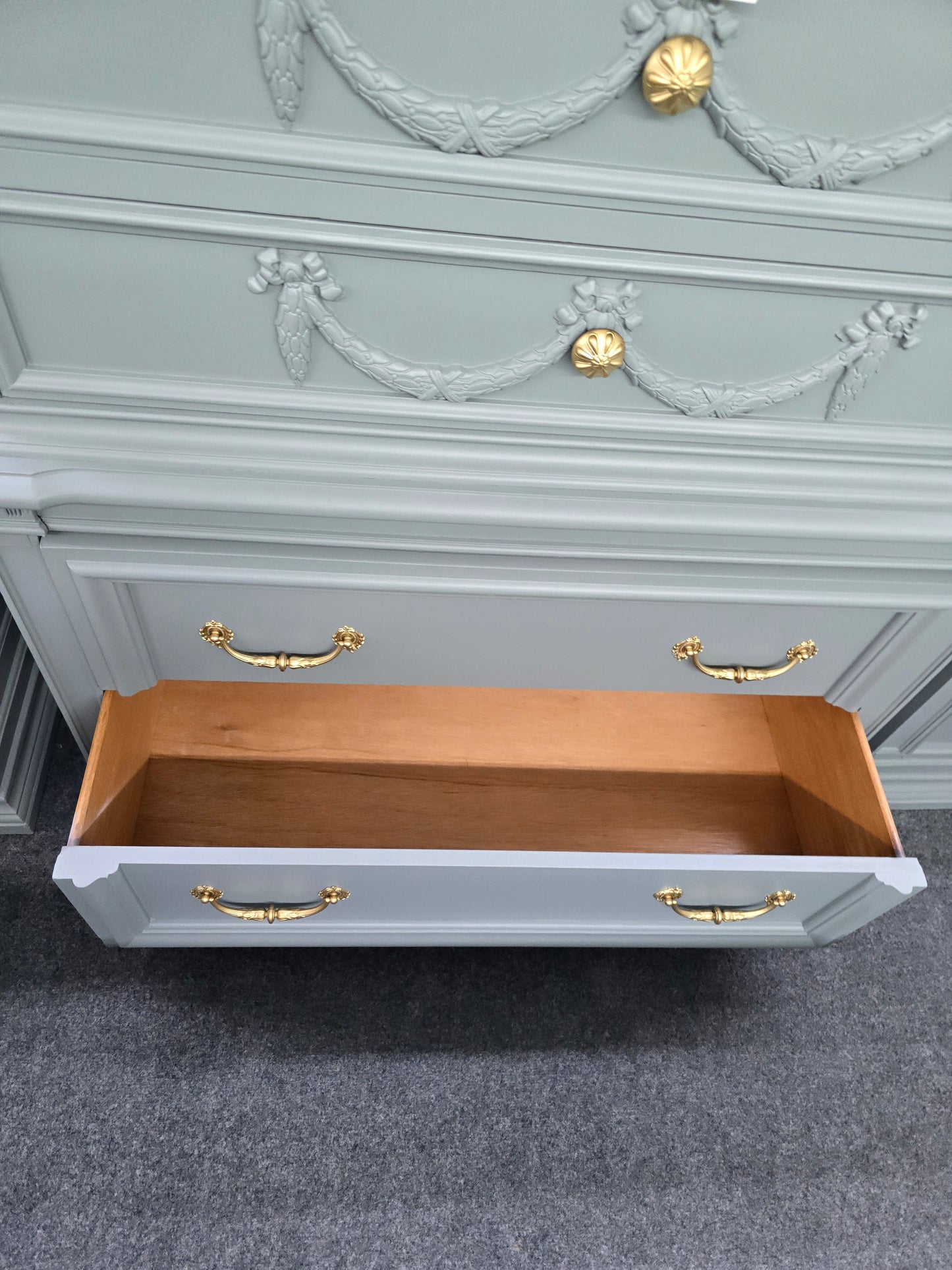Bassett vintage green gray chest