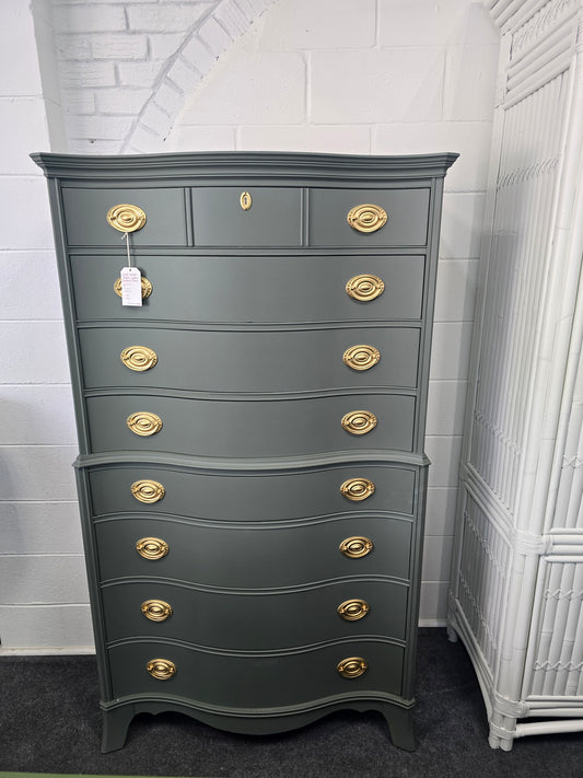 Pewter green serpentine tall chest