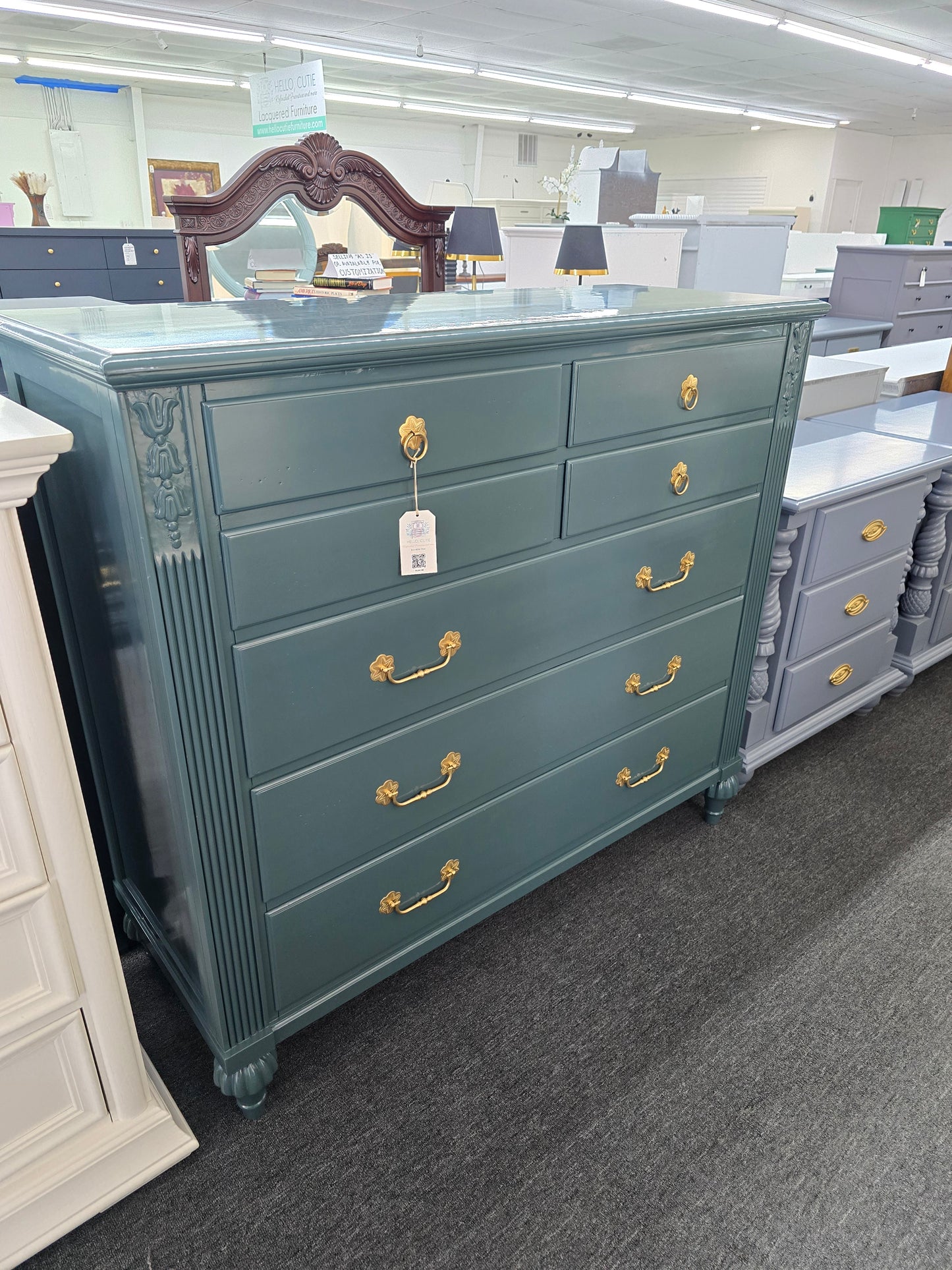 TS Berry green lacquered tall dresser