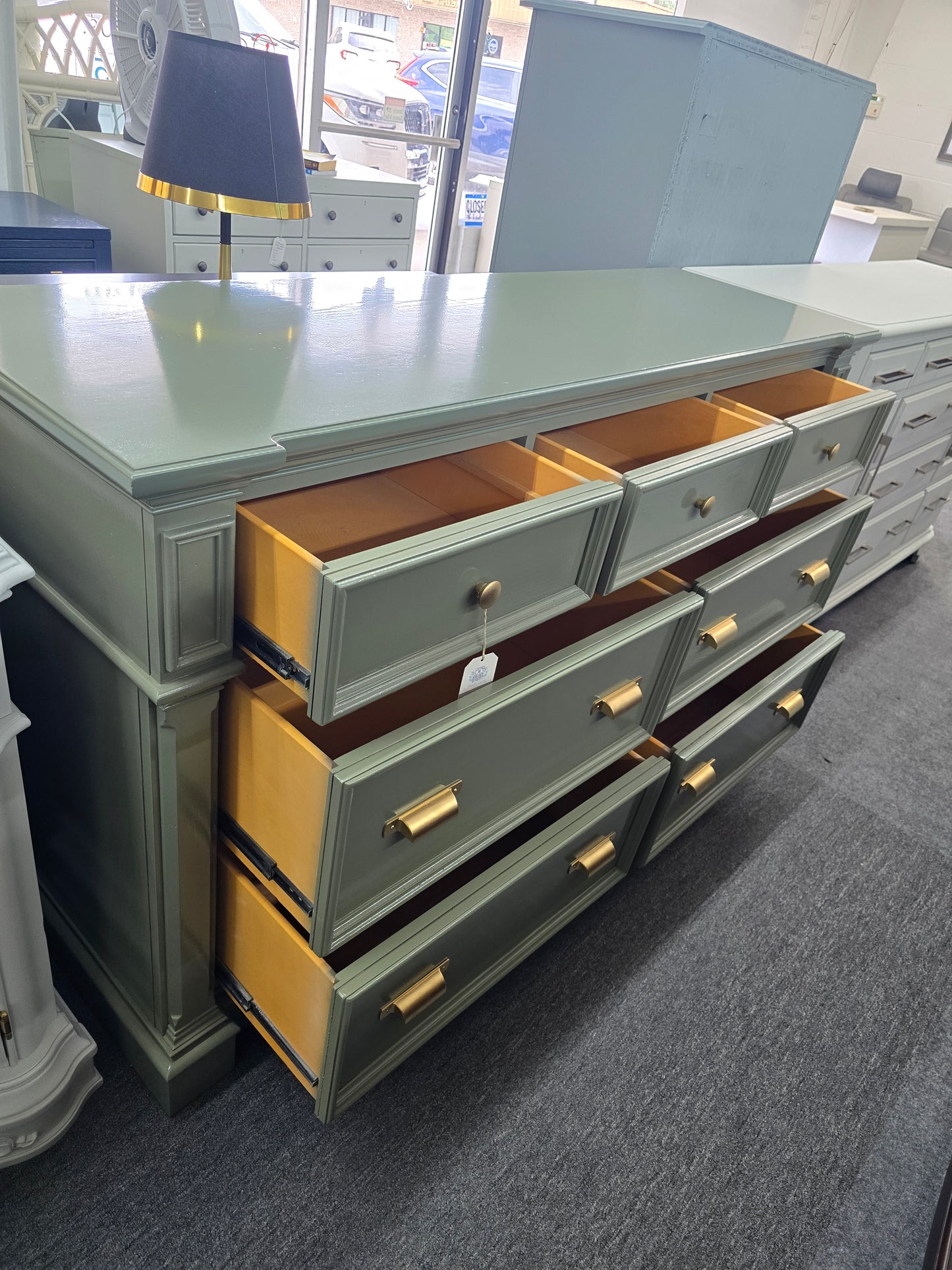 Broyhill olive green lacquered dresser