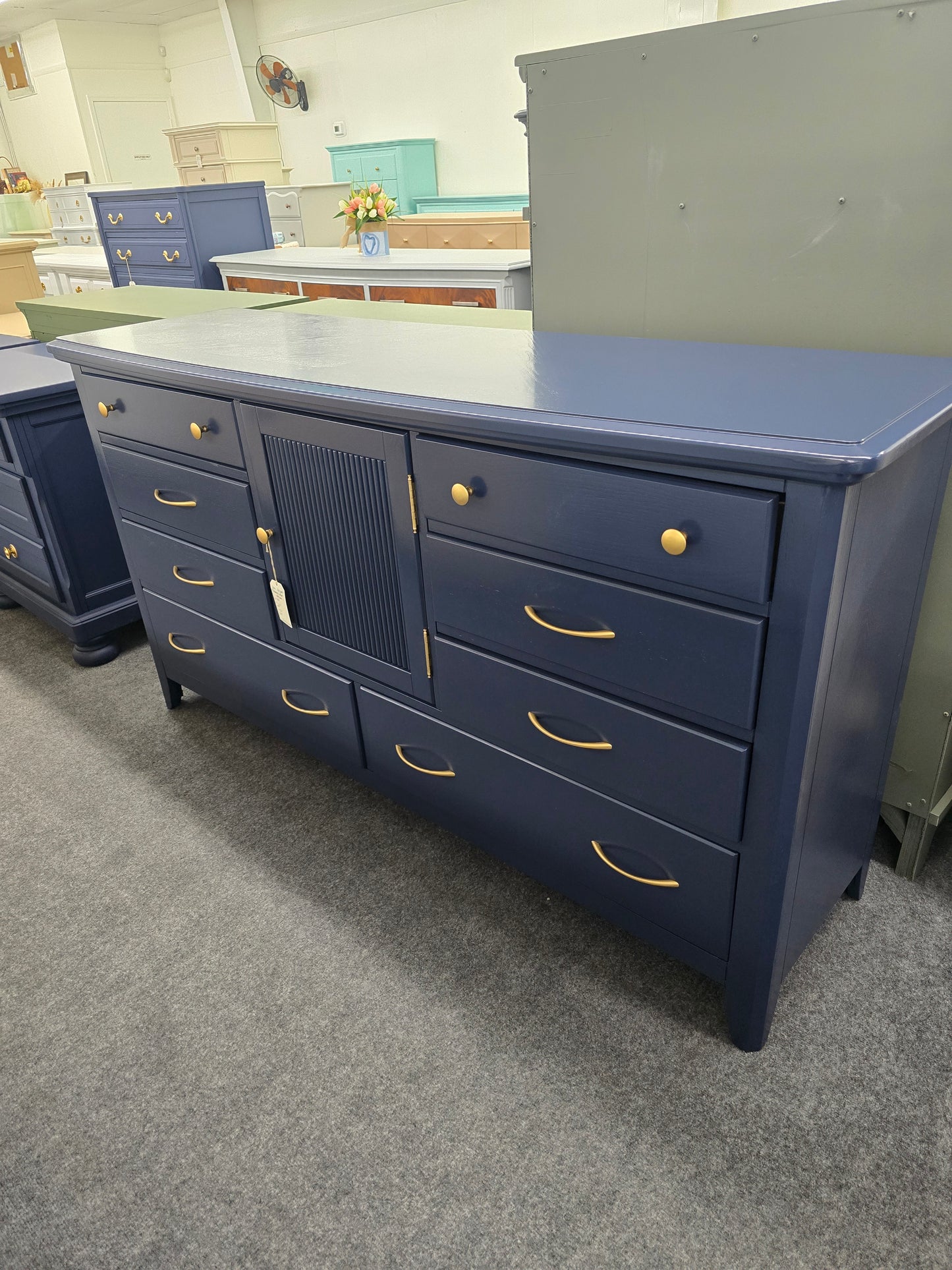 Navy solid wood 8 drawers 1 door dresser