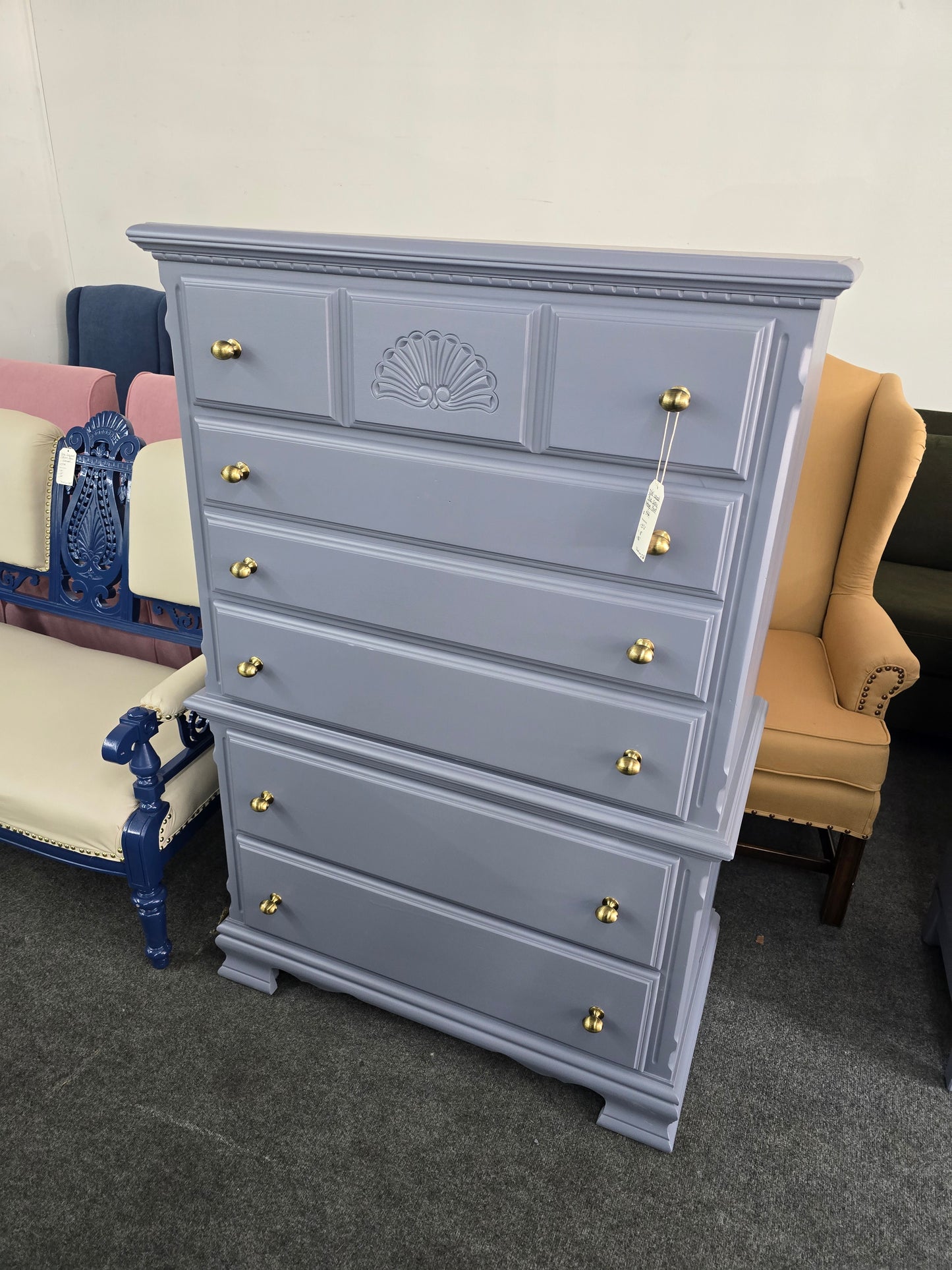 Solid wood vintage blue chest