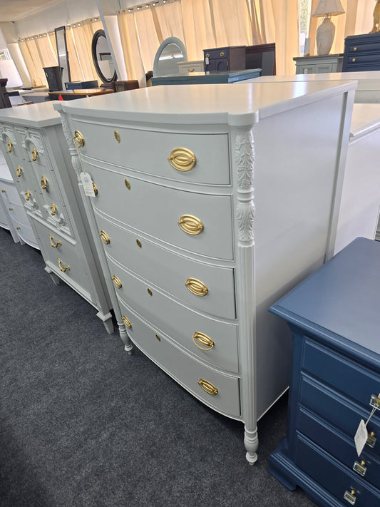Gray solid wood bowfront chest