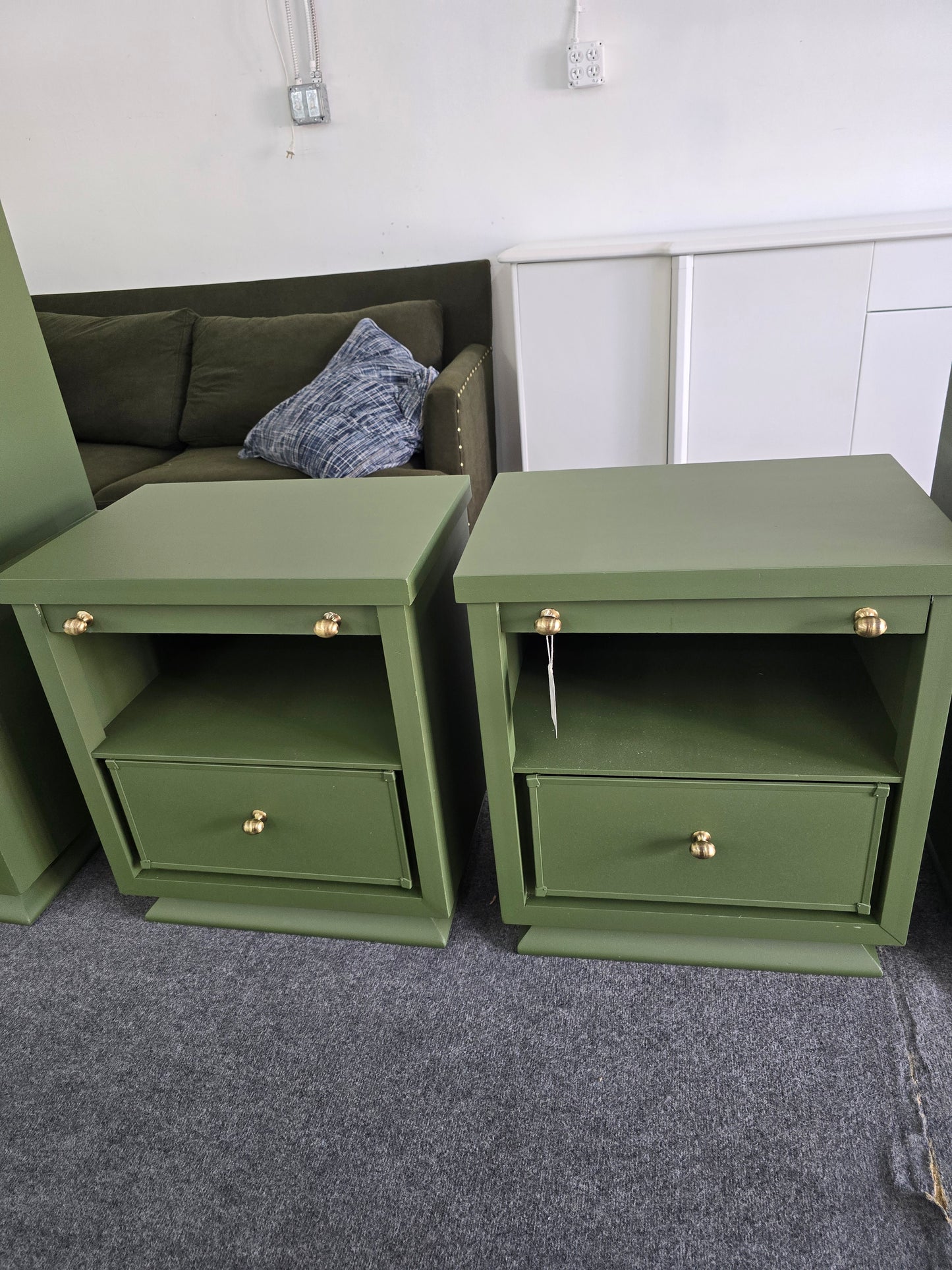 Solid wood MCM green pair of nightstands