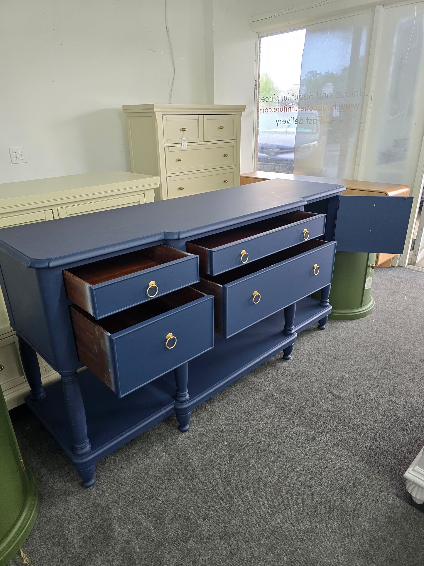 Solid wood navy blue buffet