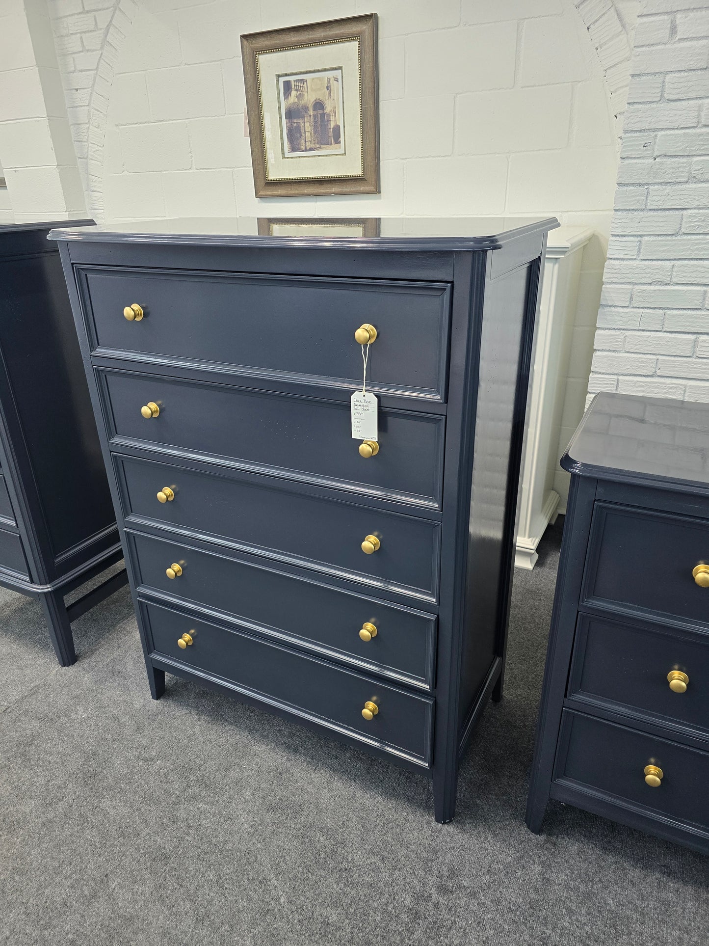Dark blue 5 drawers tall chest