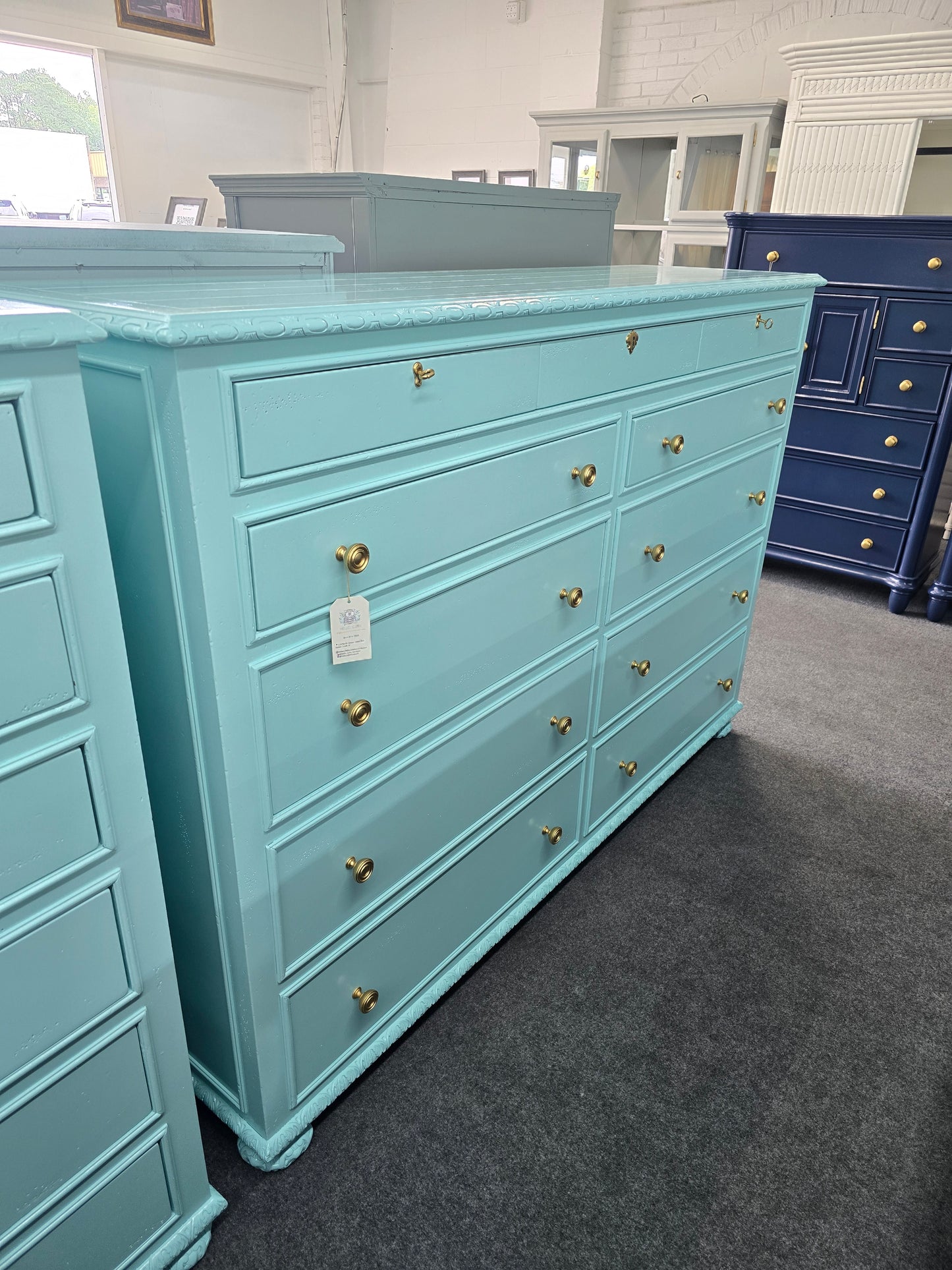 Restoration Hardware all solid wood blue Lacquered dresser