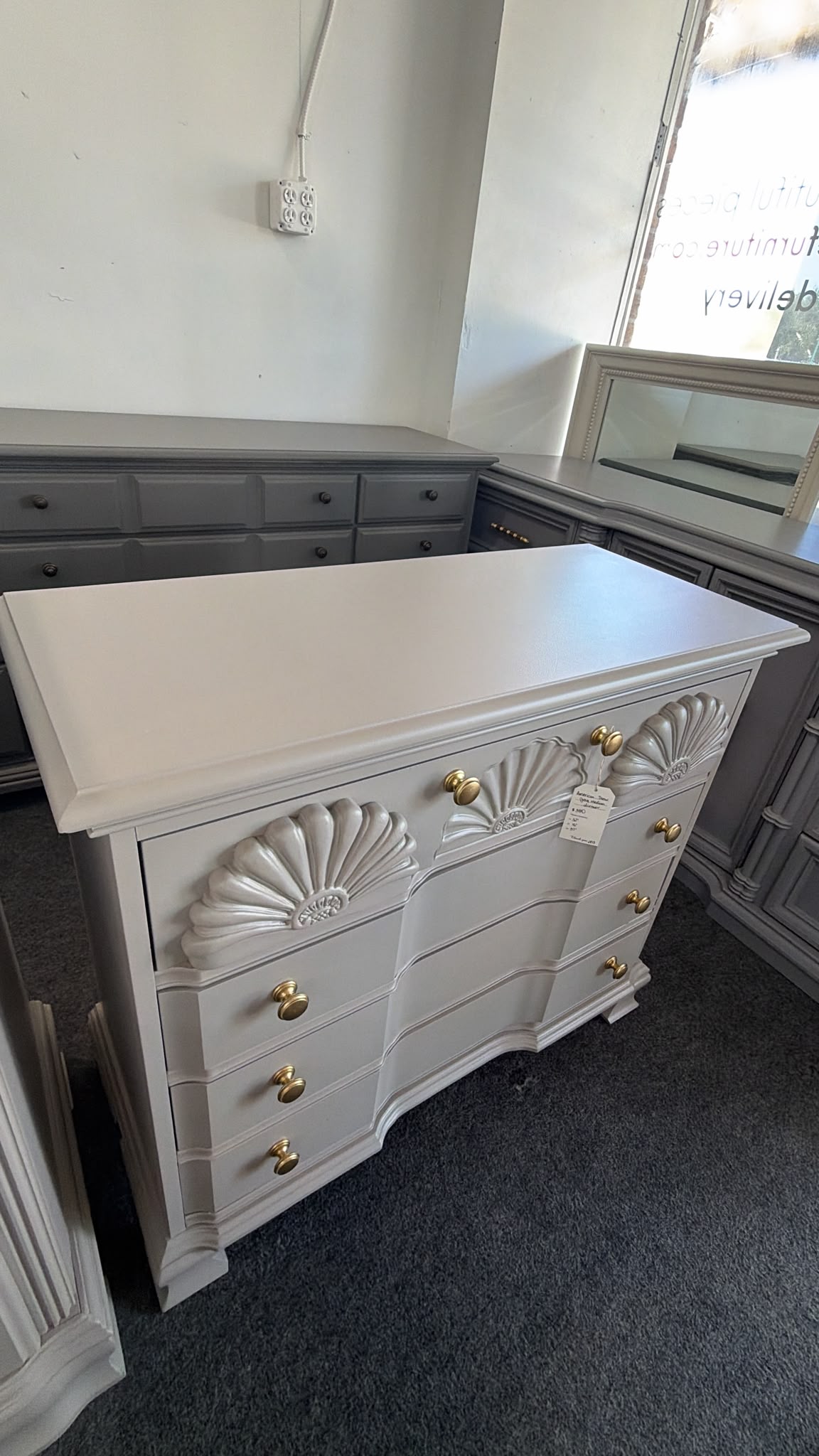 American drew gray vintage dresser