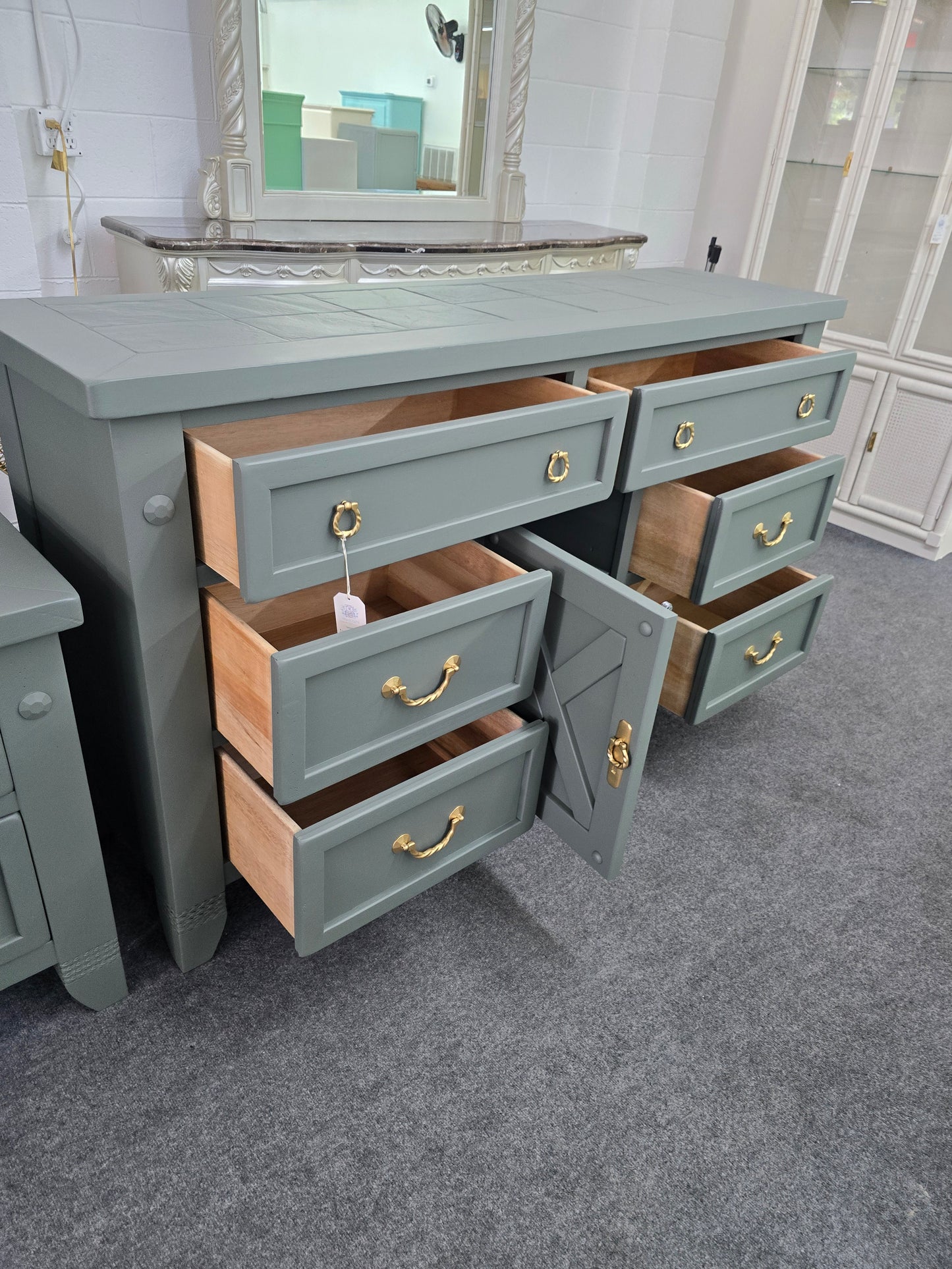 Pewter green farmhouse dresser