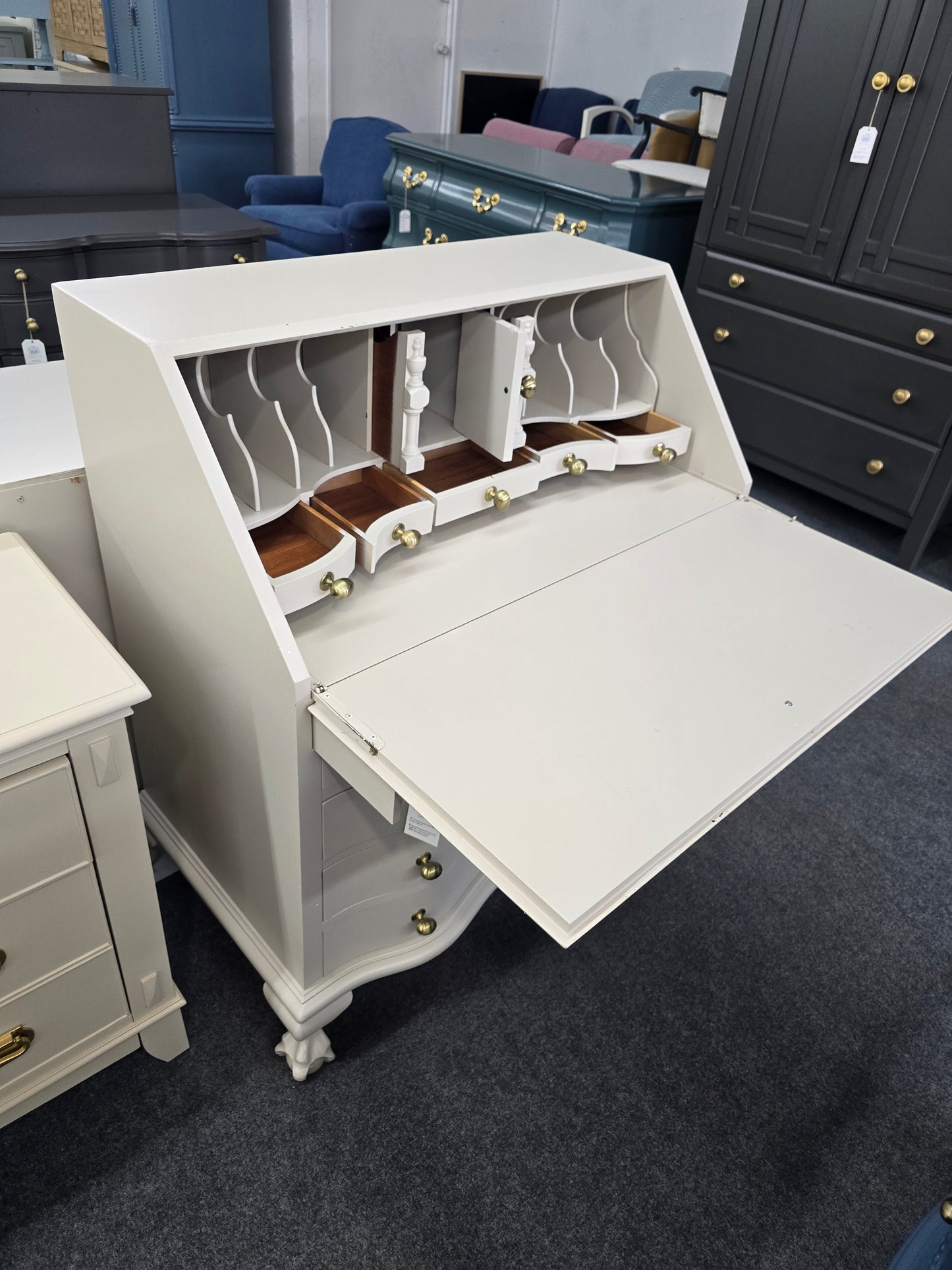 Antique beige secretary chest