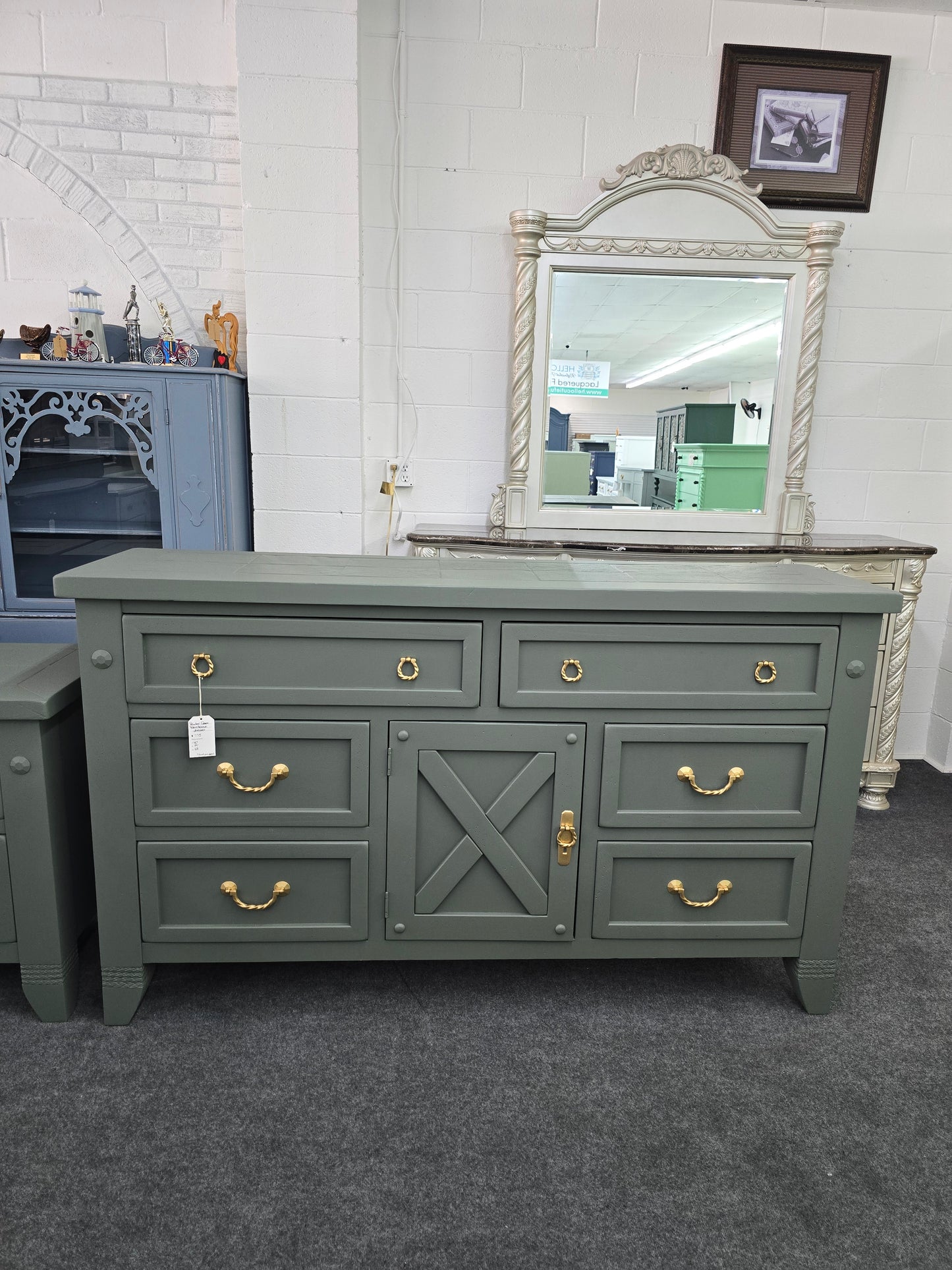 Pewter green farmhouse dresser