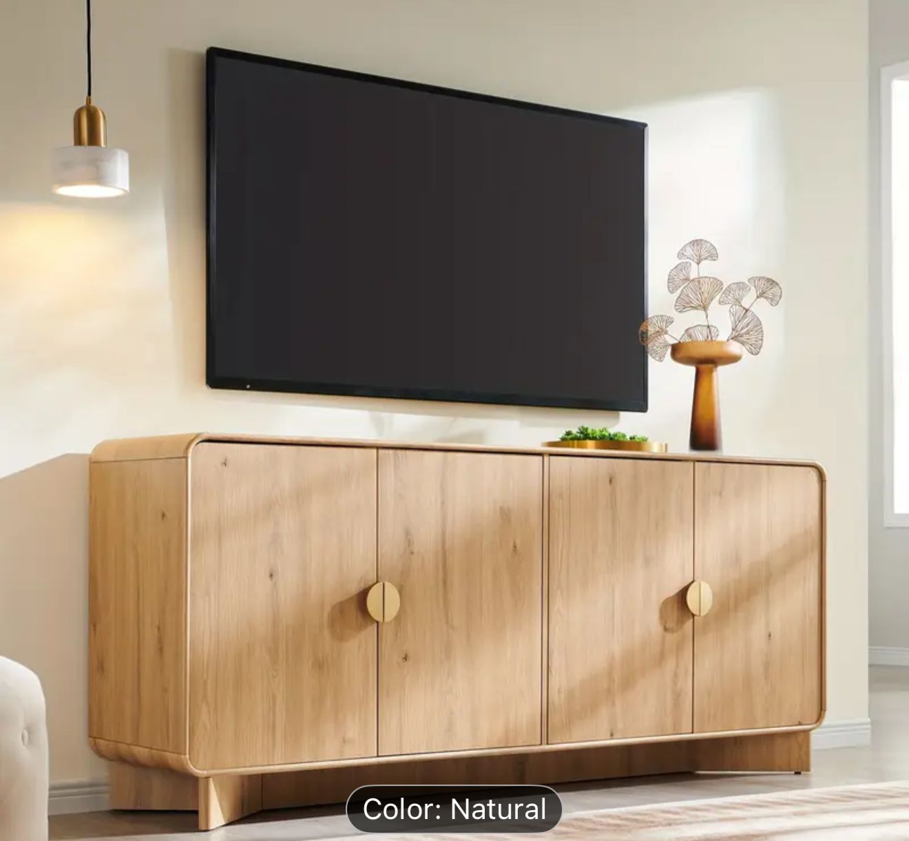 70" TV stand - light natural wood- new