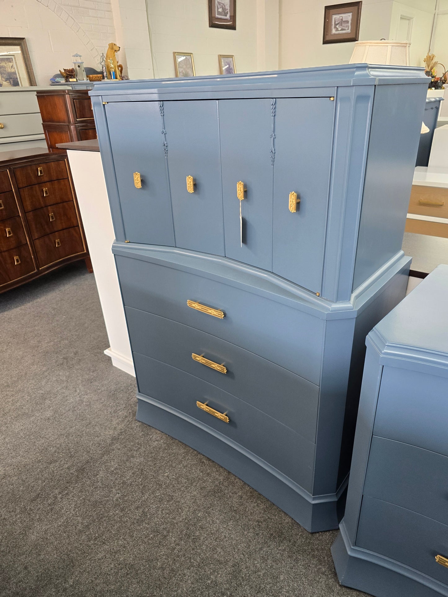 Antique solid wood deep blue chest