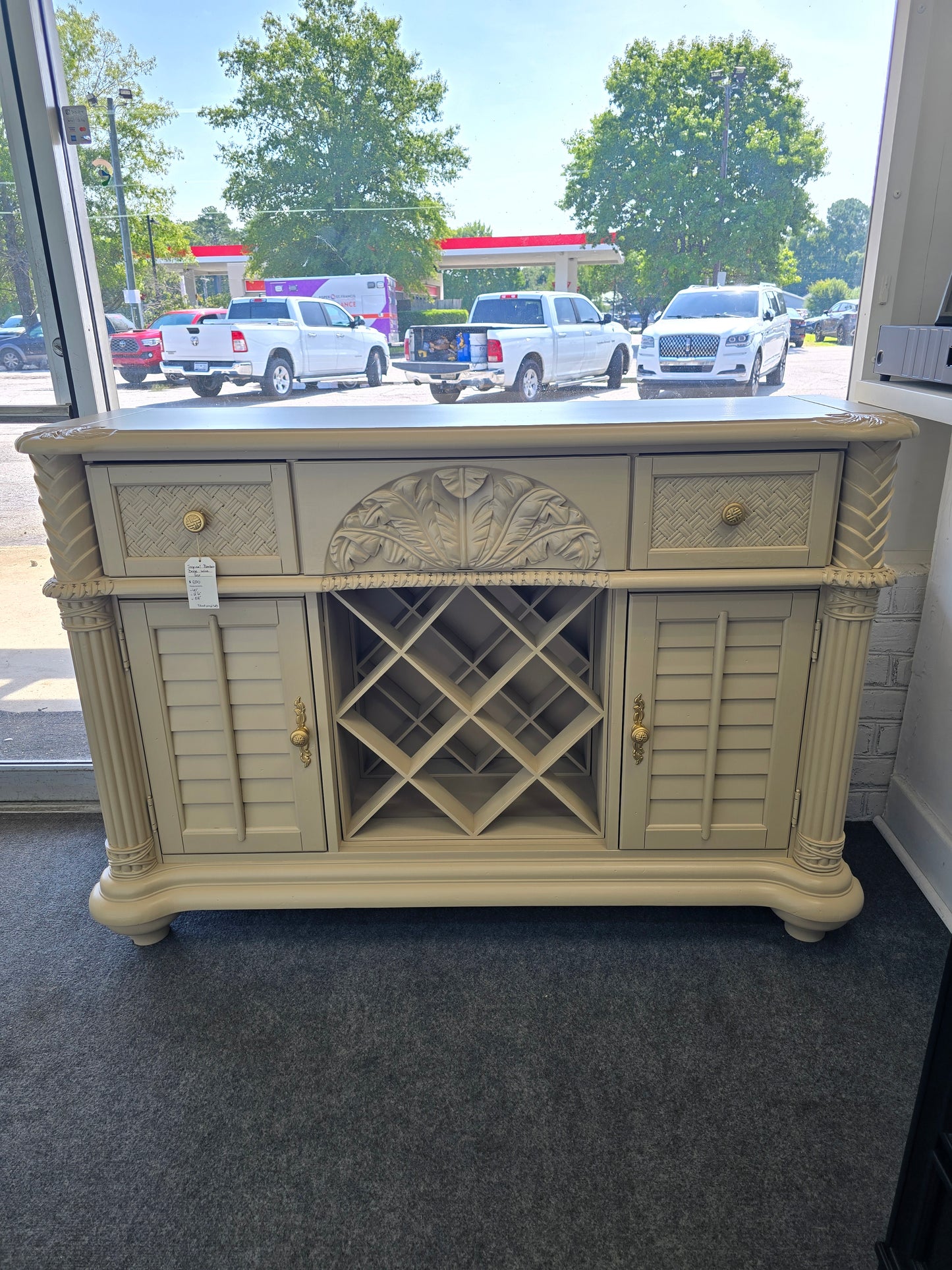 Tropical bamboo beige bar cabinet
