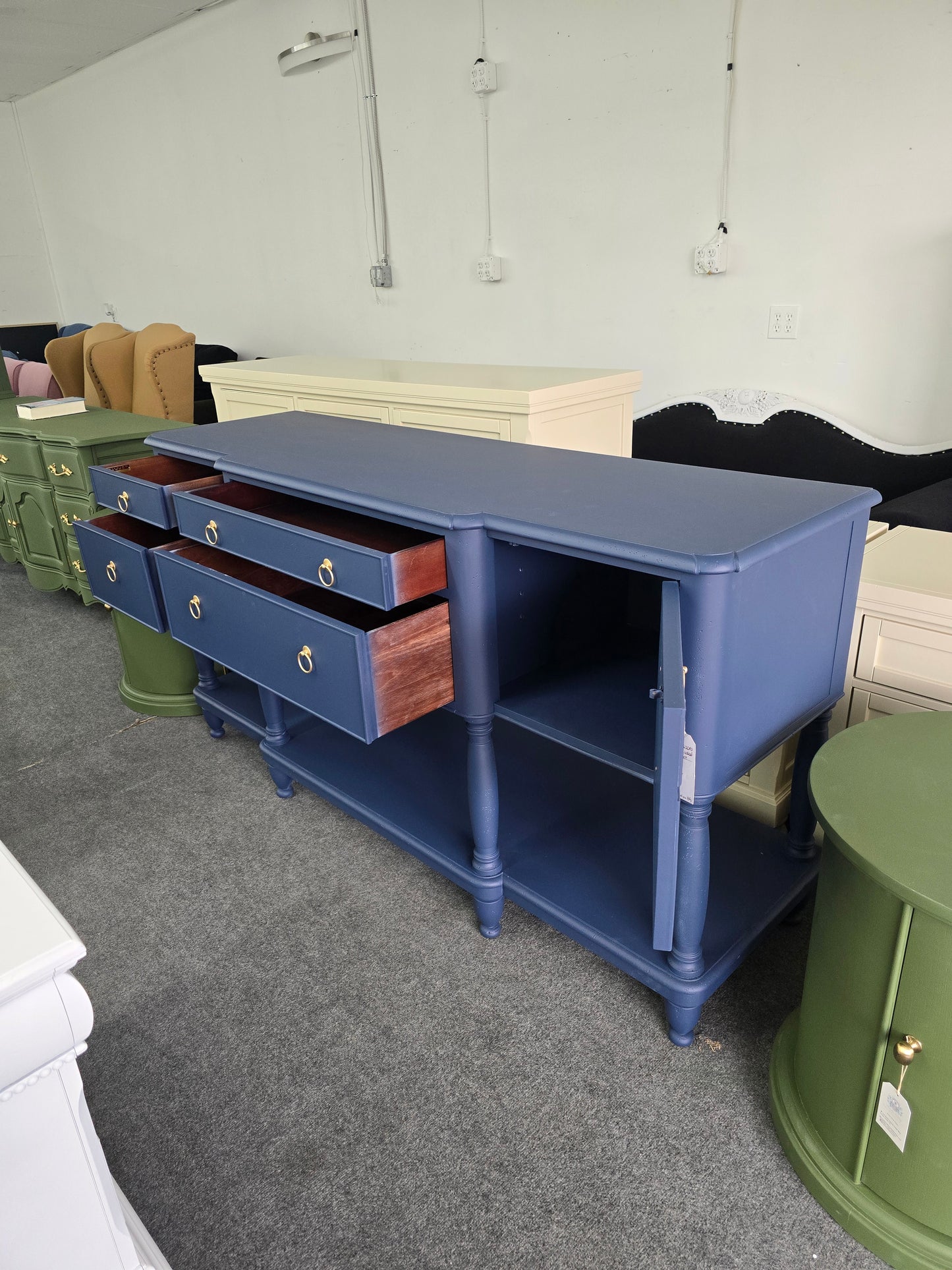 Solid wood navy blue buffet