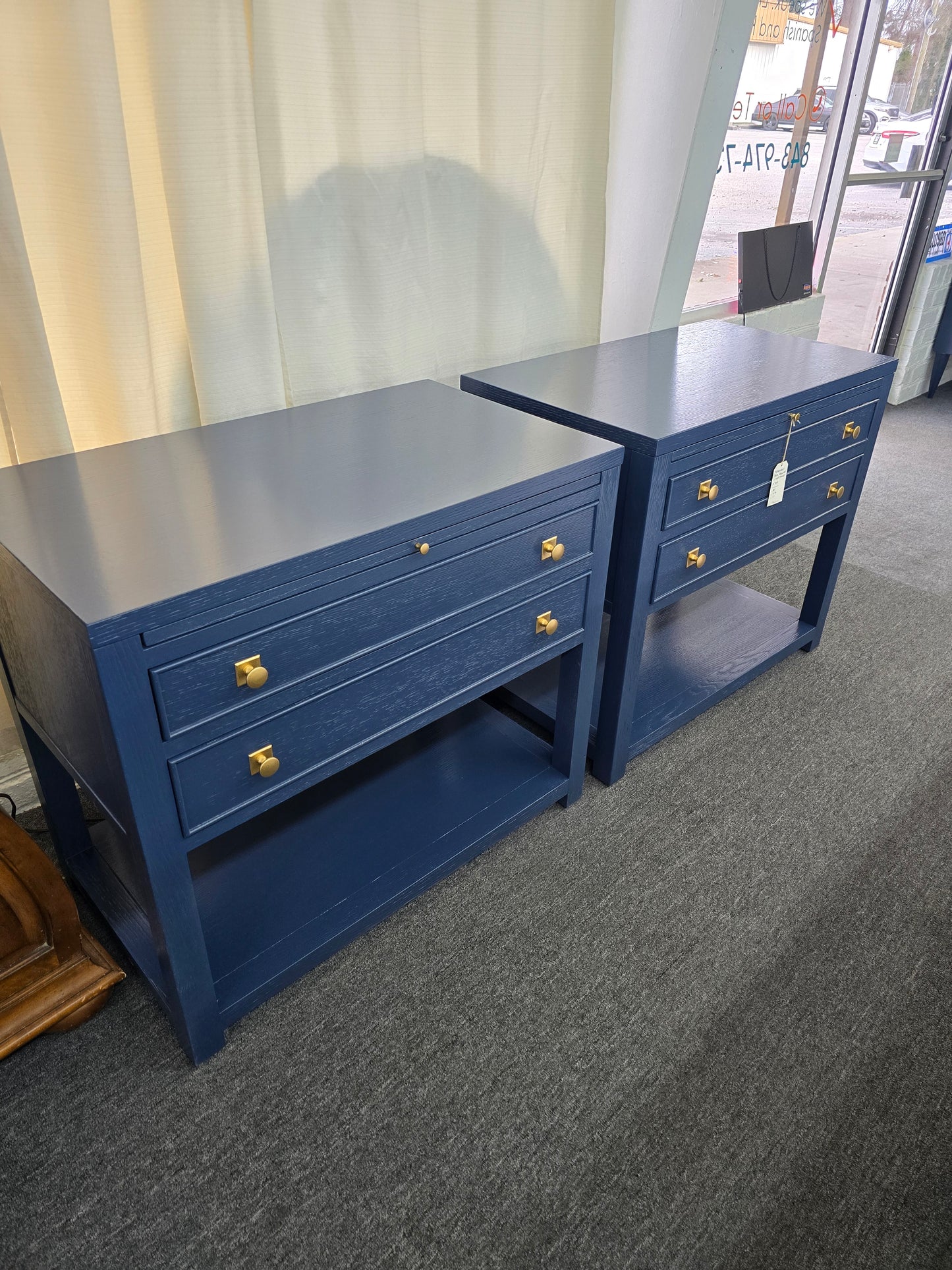 Bernhardt dark blue pair of nightstands