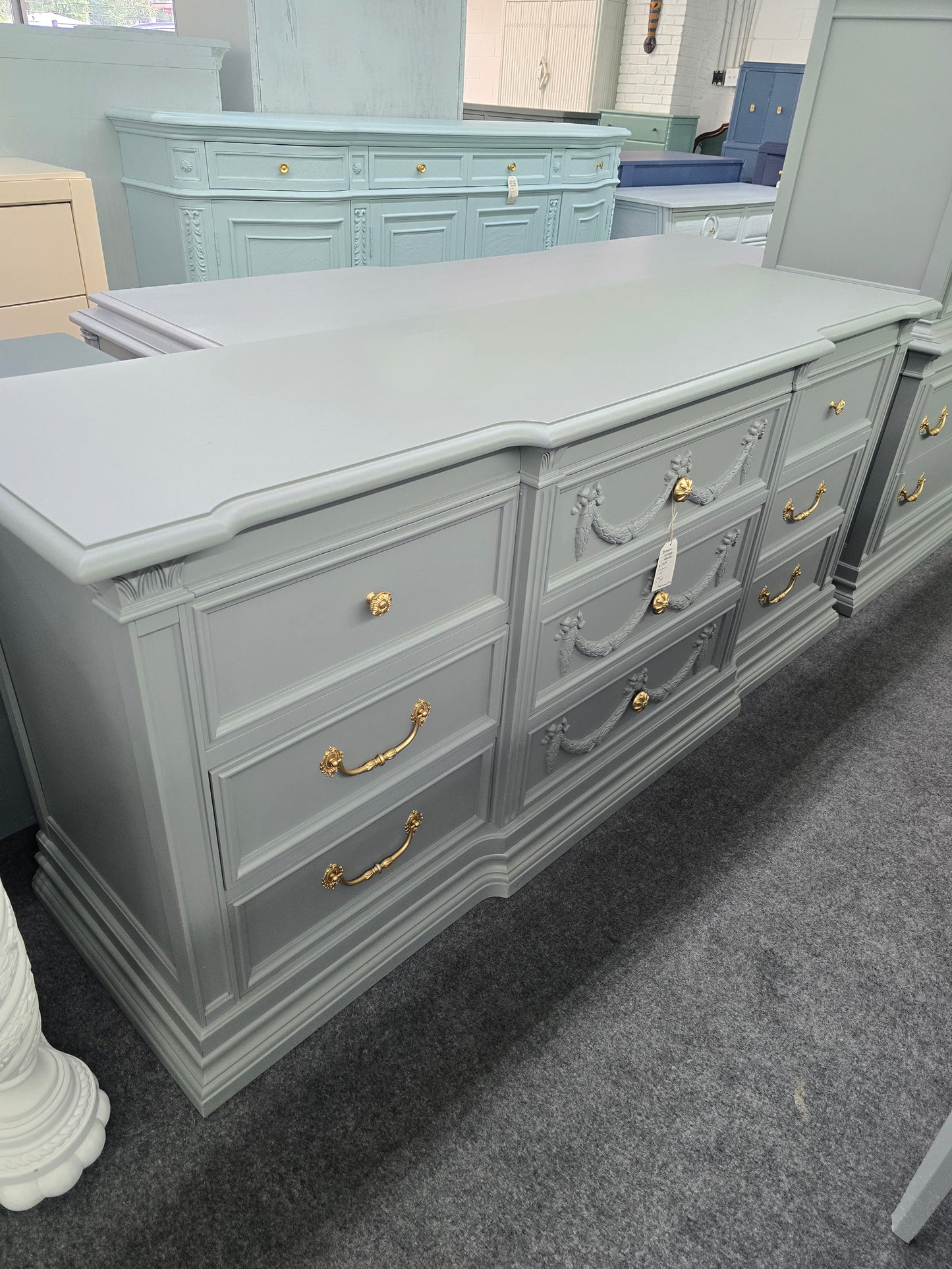 Bassett vintage green gray dresser