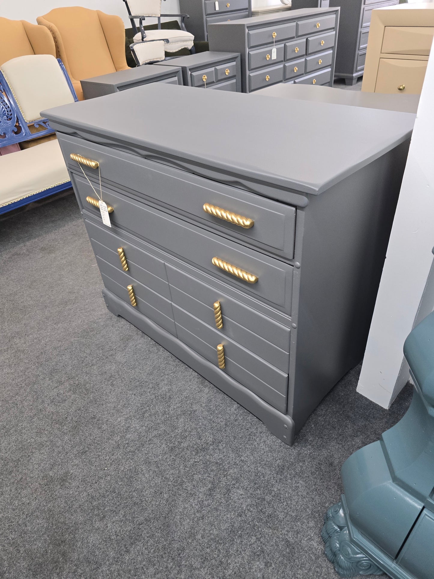 Solid wood 4 drawers dark gray dresser