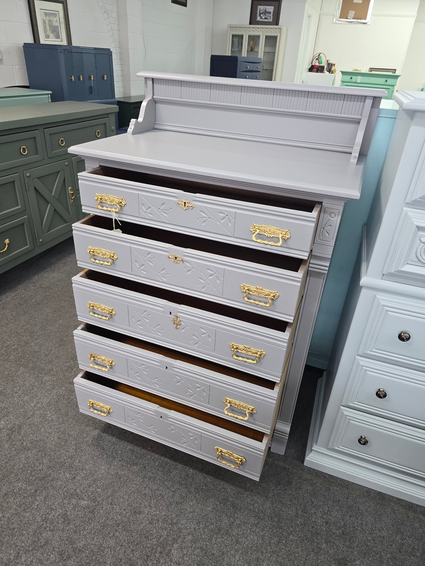 Antique solid wood gray chest