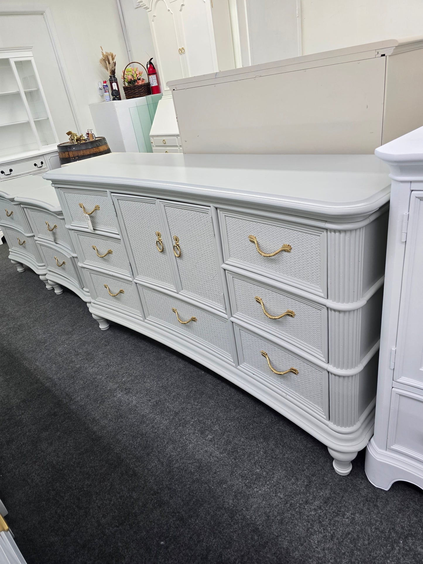 Kathy Ireland rattan gray dresser