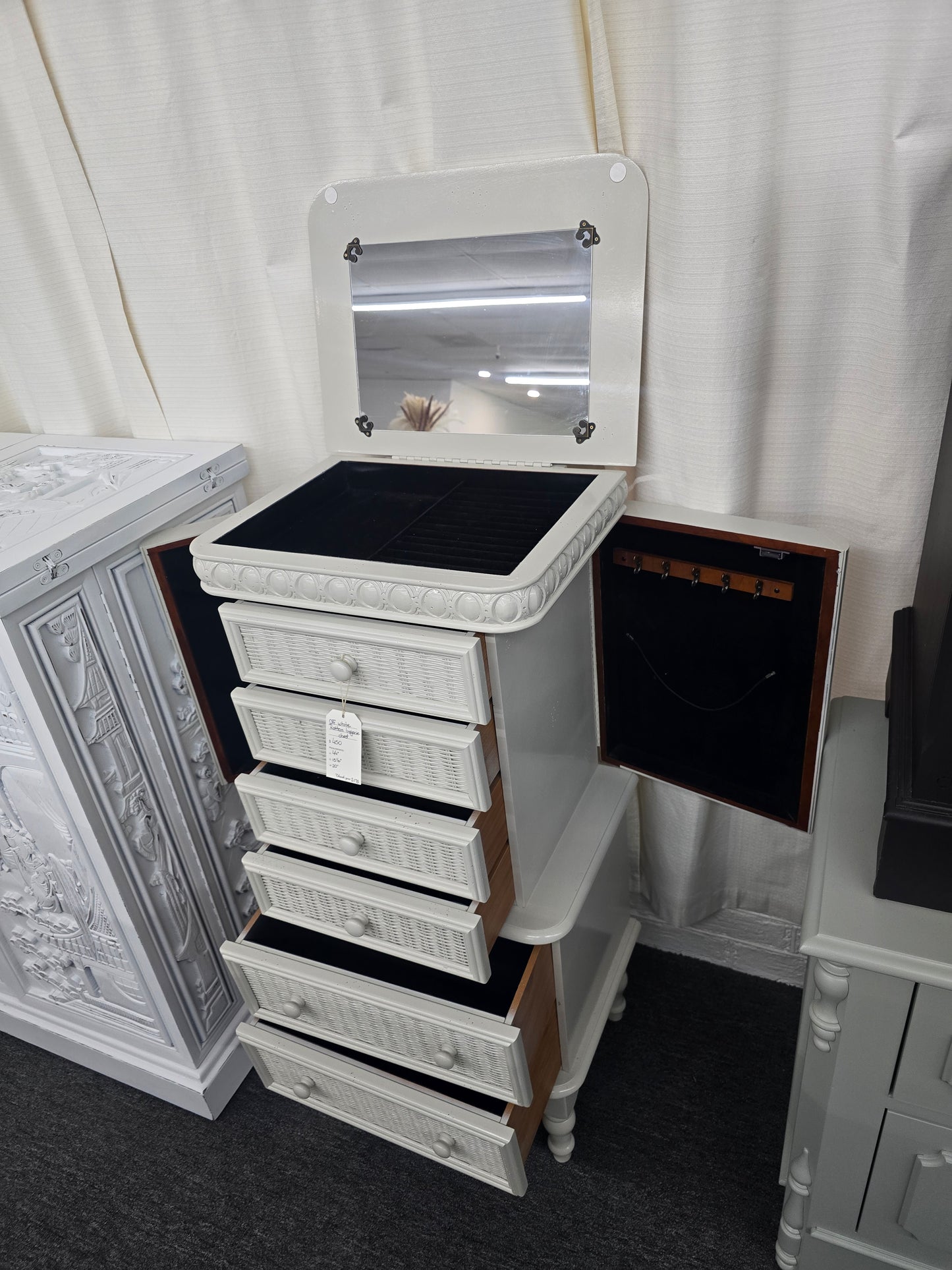 Off white lacquered rattan lingerie chest