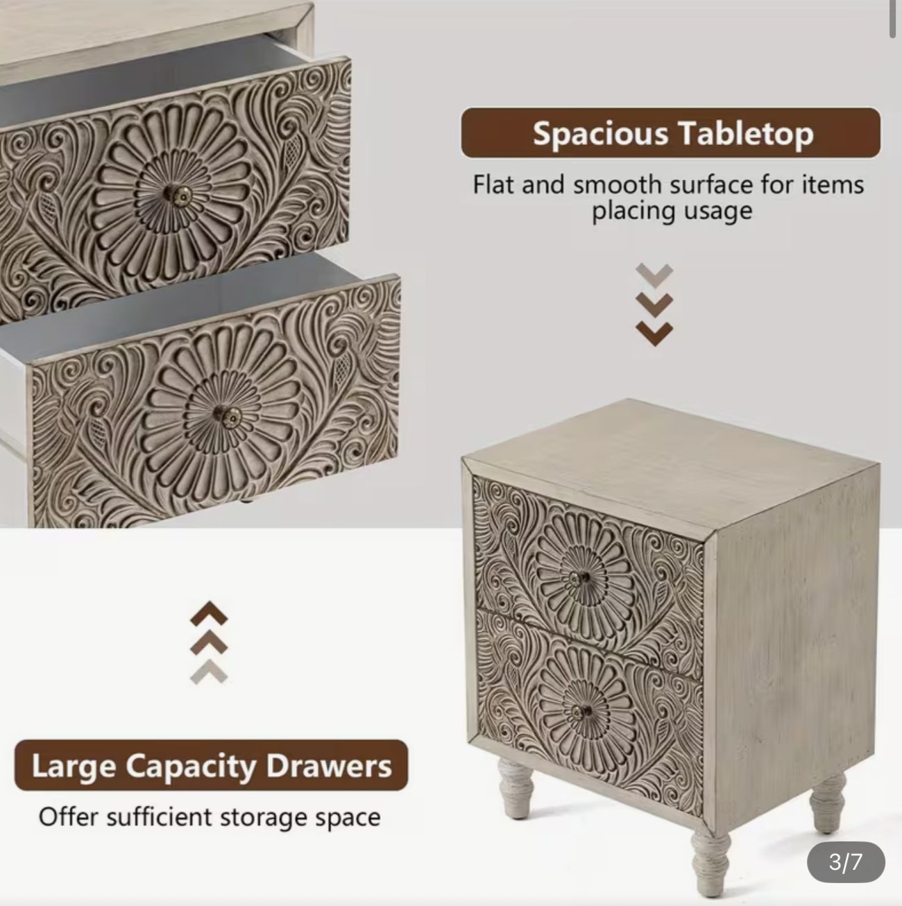 2 piece set of nightstands carved vintage - new