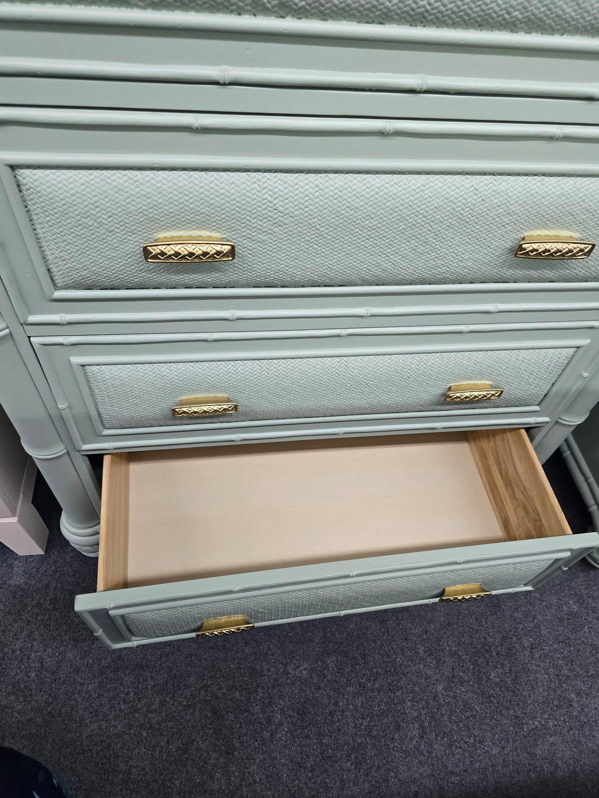 Havertys green bamboo chest