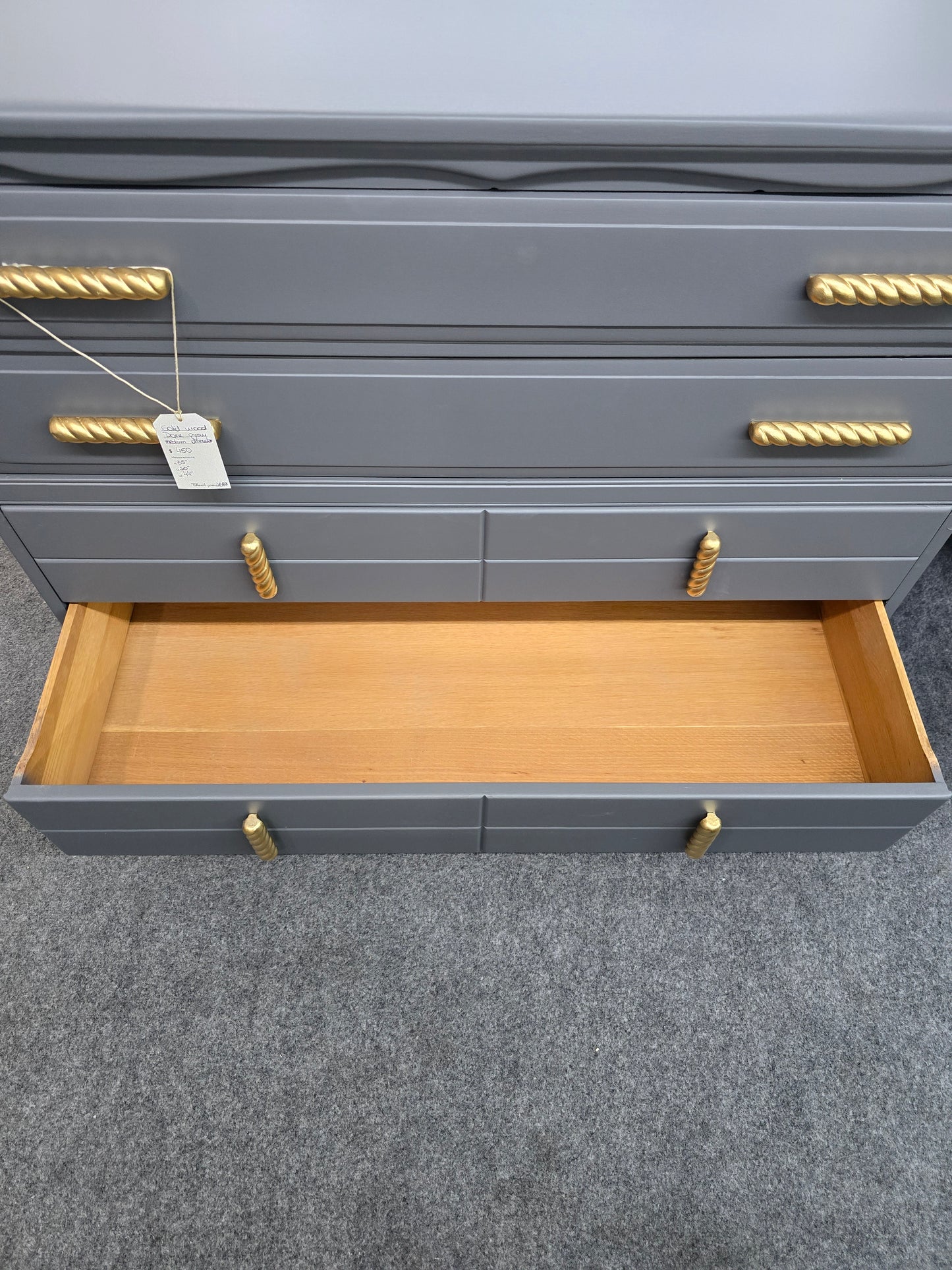 Solid wood 4 drawers dark gray dresser