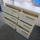 Non symmetrical cream lacquered 6 drawers dresser