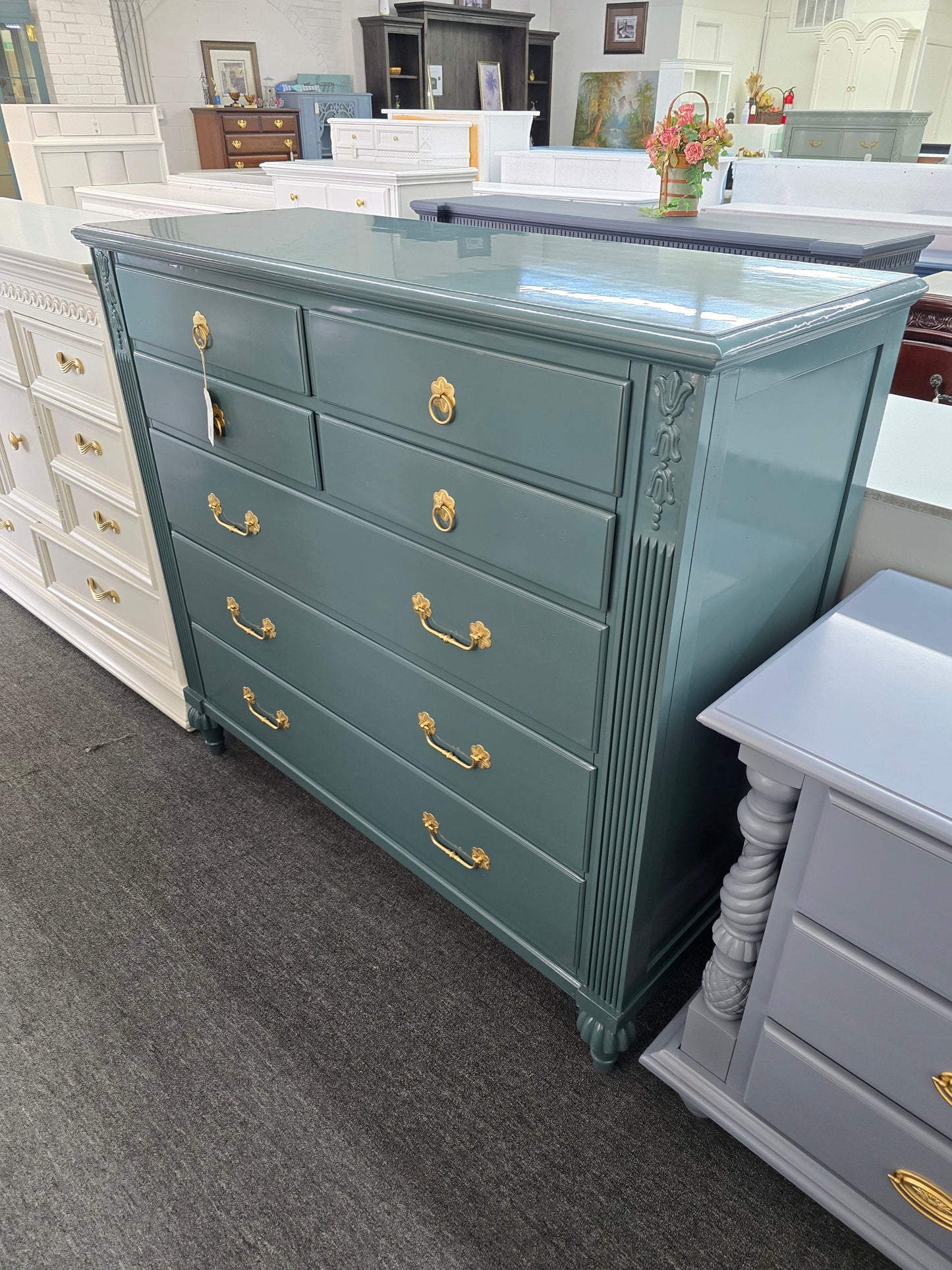 TS Berry green lacquered tall dresser