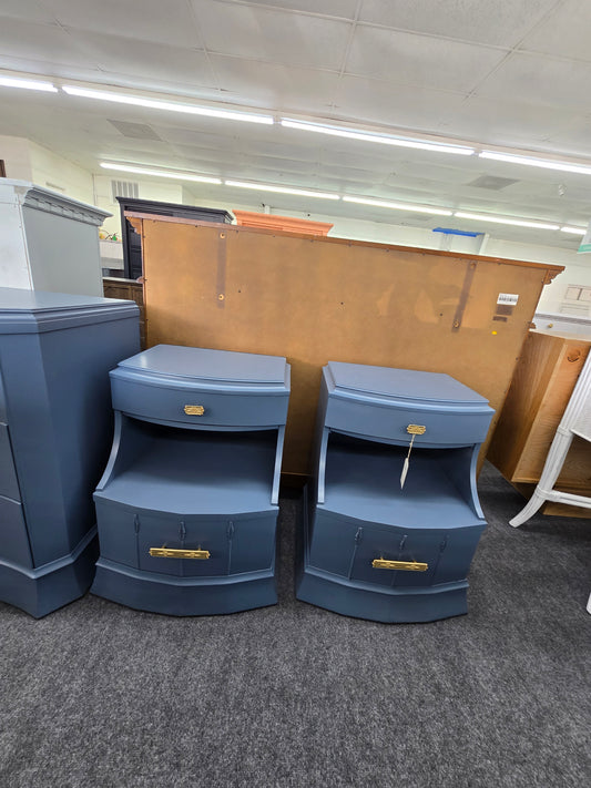 Antique deep blue pair of nightstands