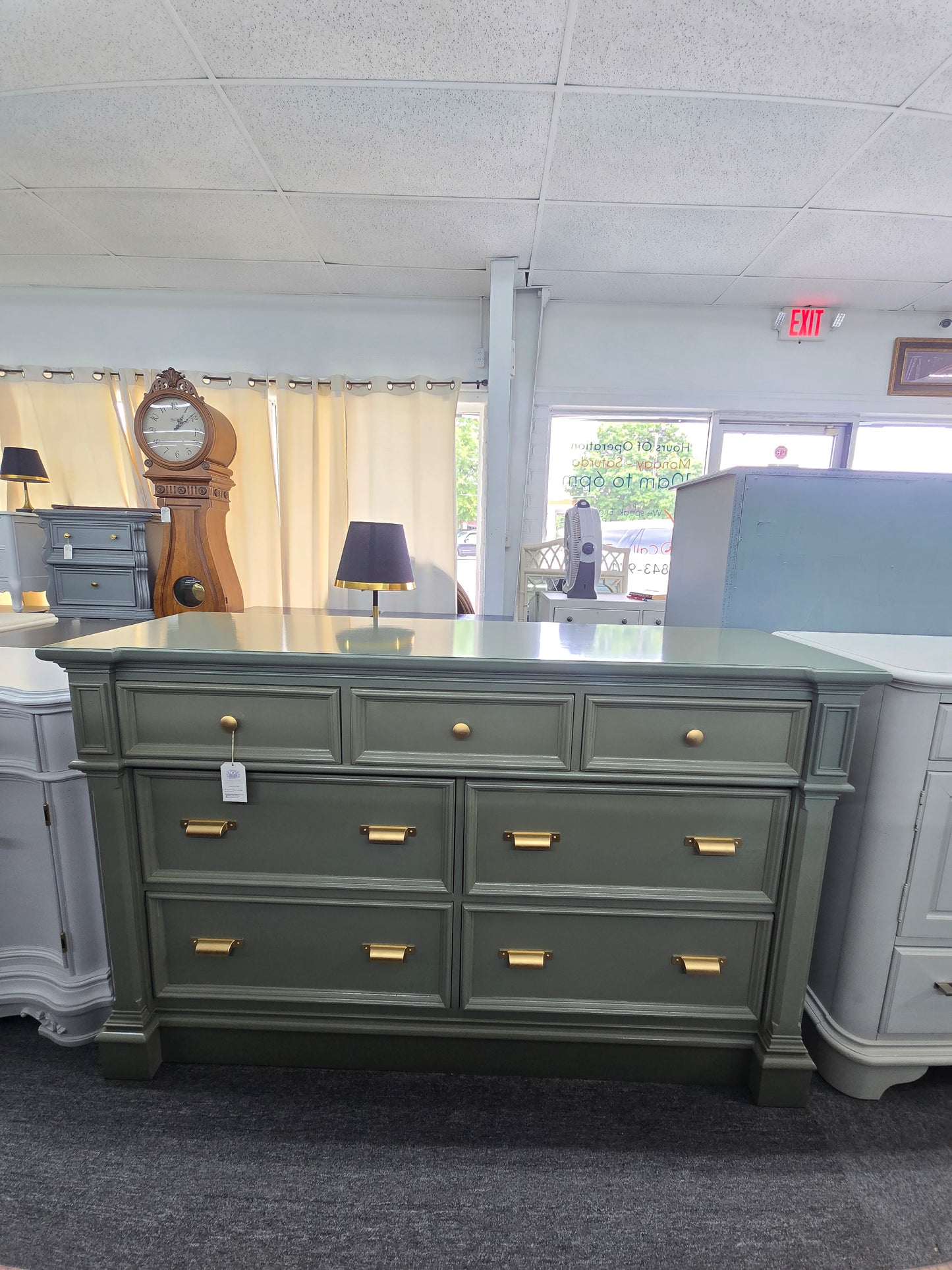 Broyhill olive green lacquered dresser