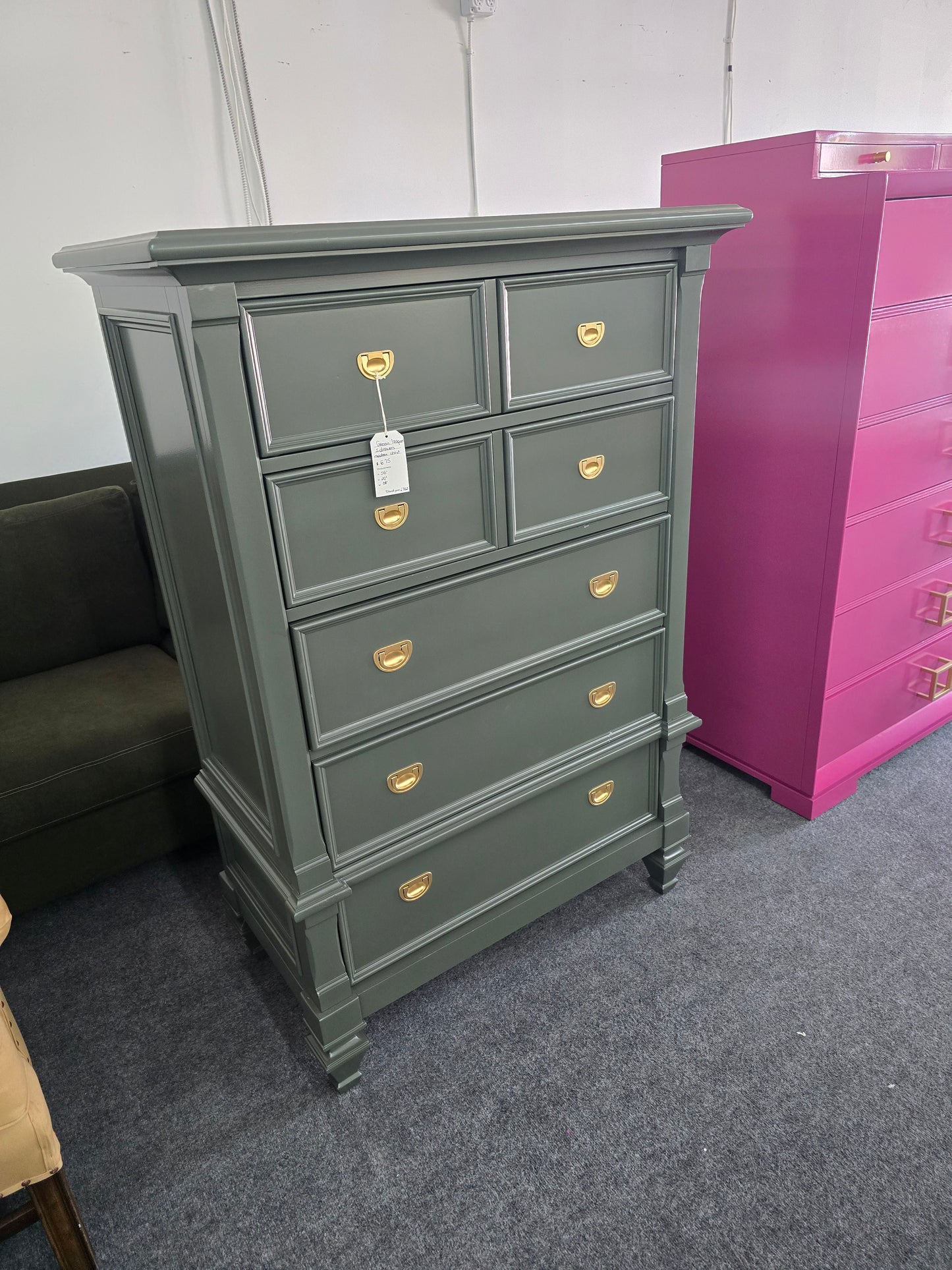 5 drawers green lacquered chest