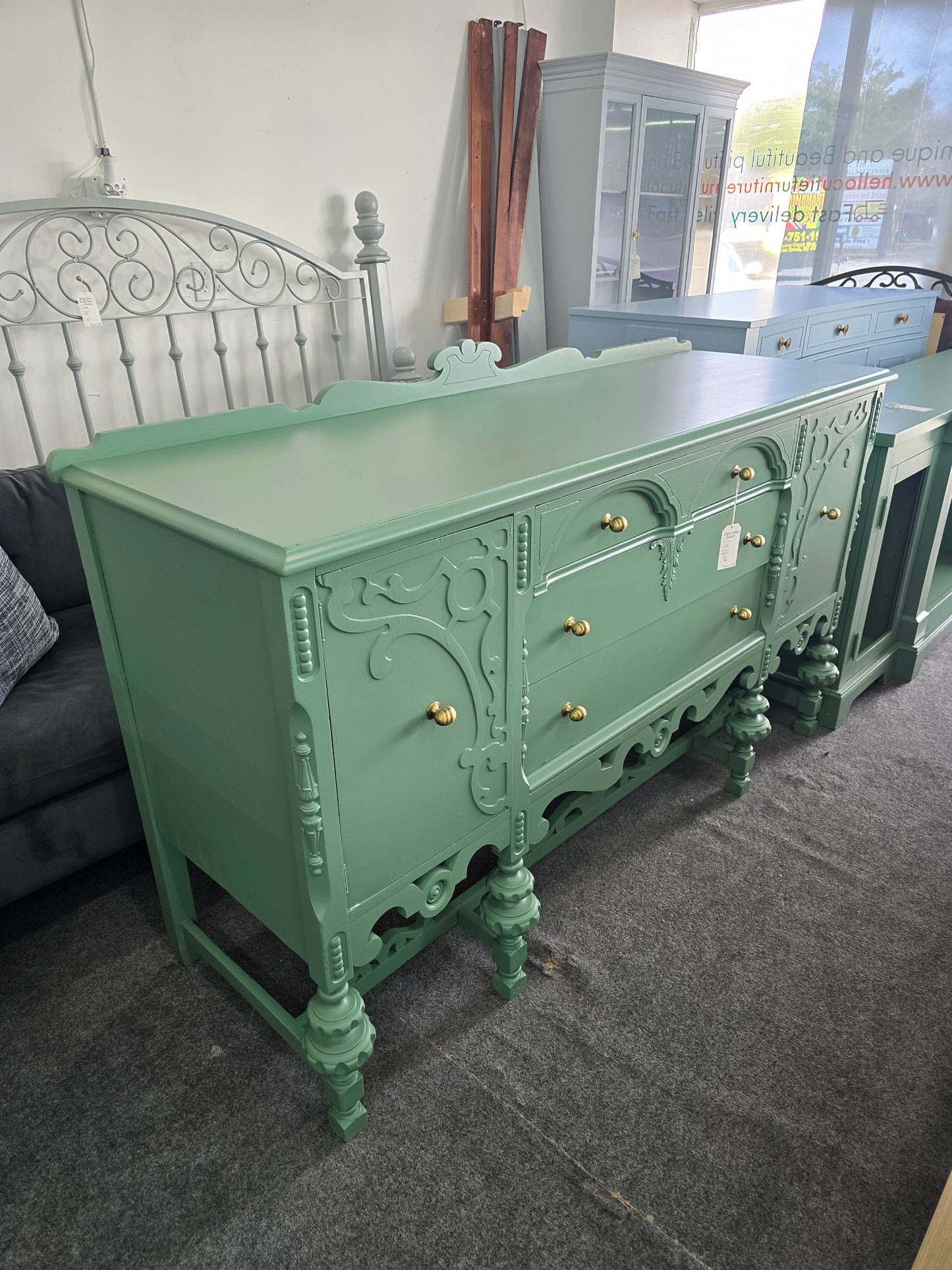 Antique green buffet