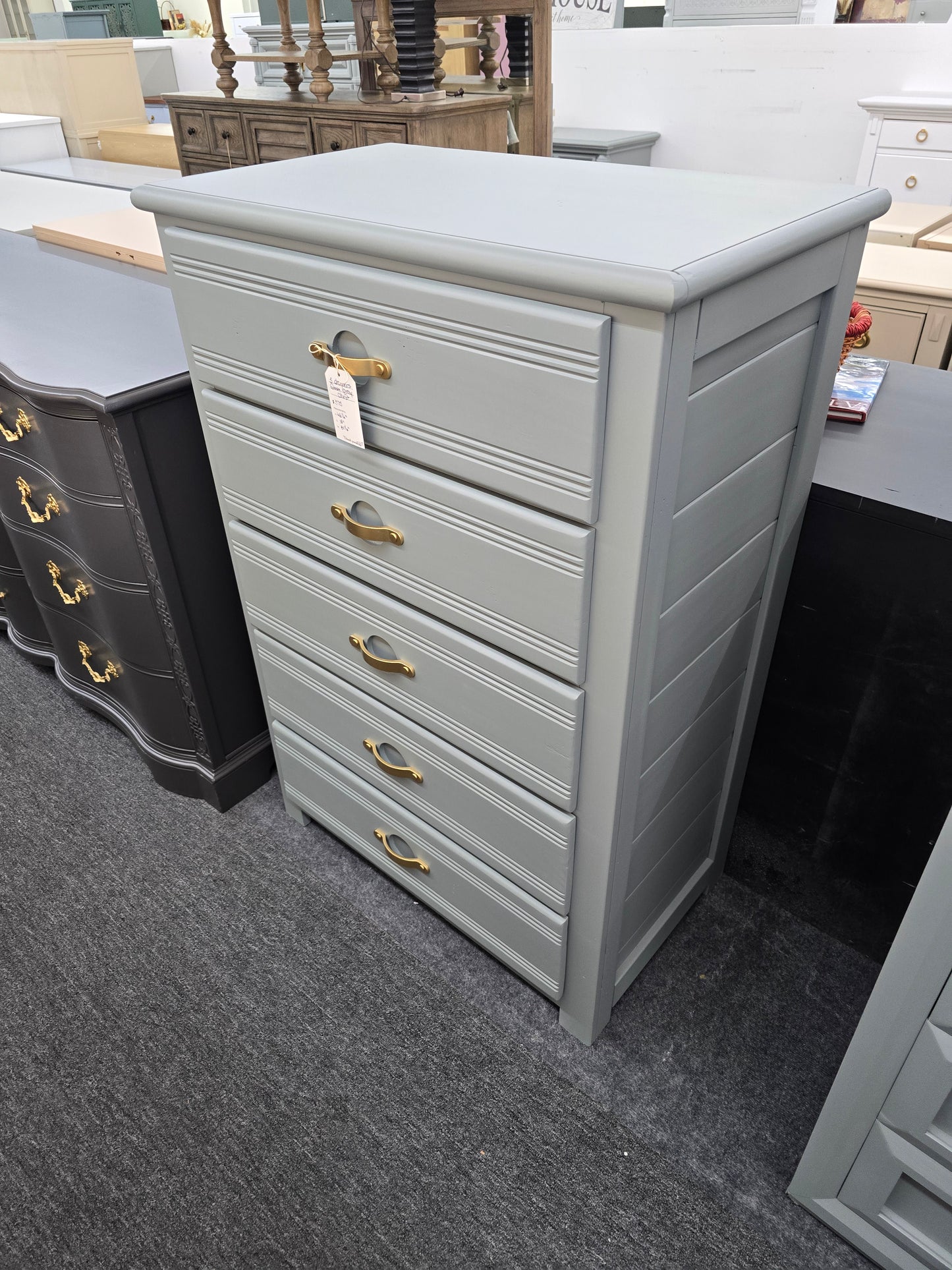 5 drawers green gray chest