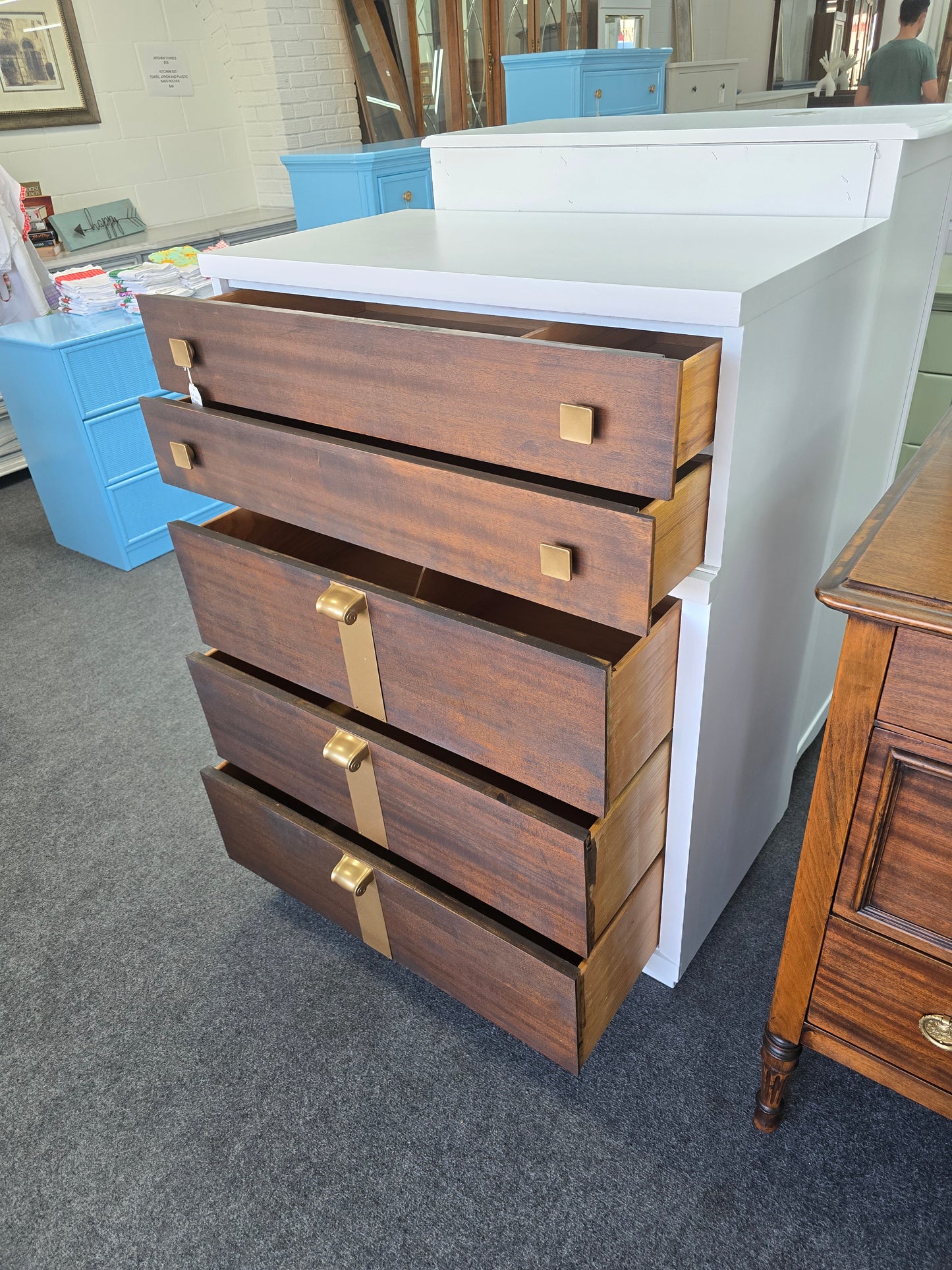 American of Martinsville MCM white/wood chest