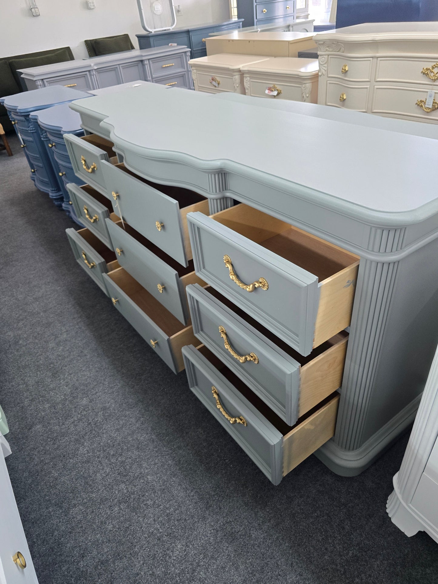 Stanley green gray 9 drawers dresser