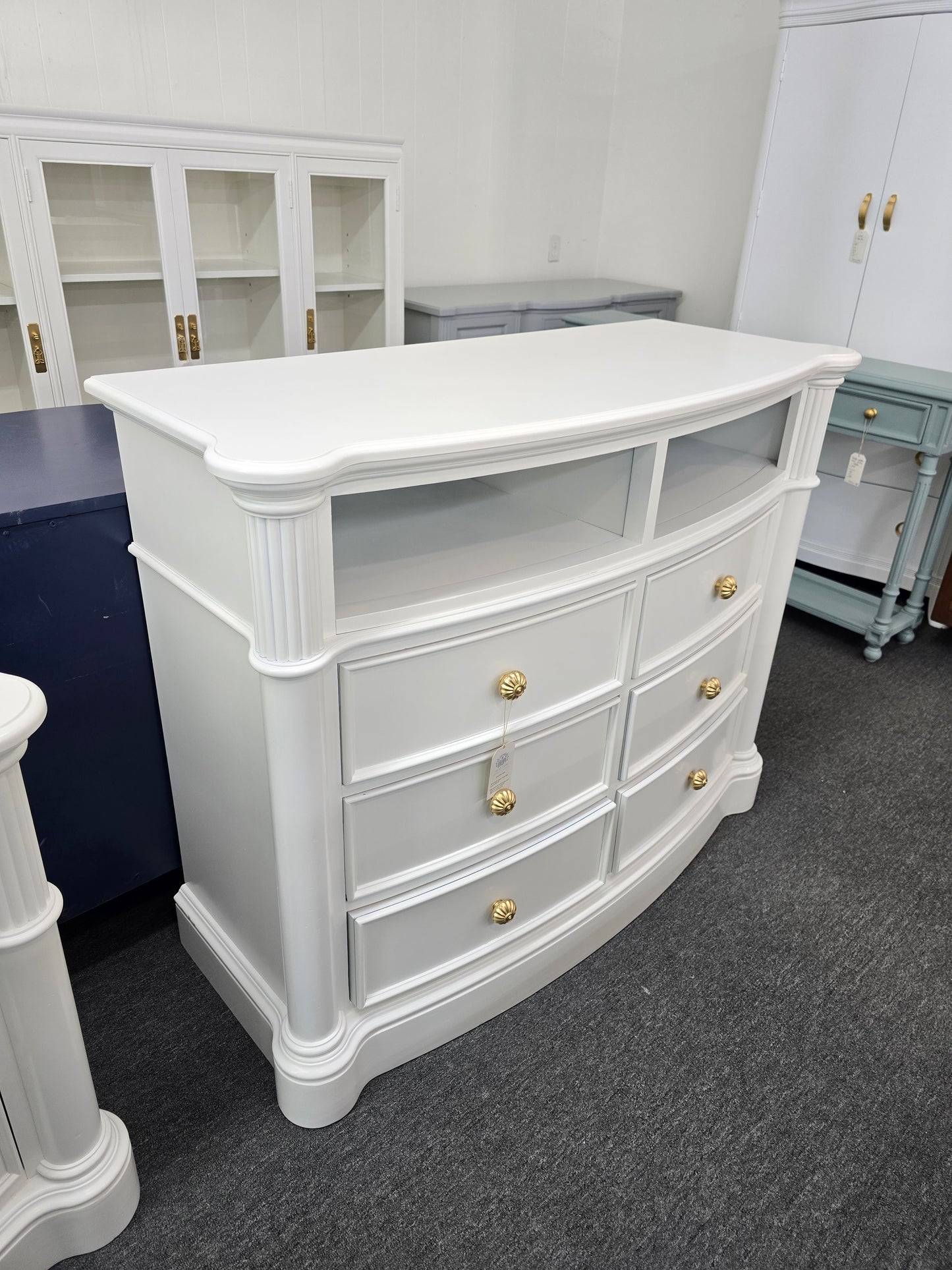 Beautiful off-white bowfront dresser/stand