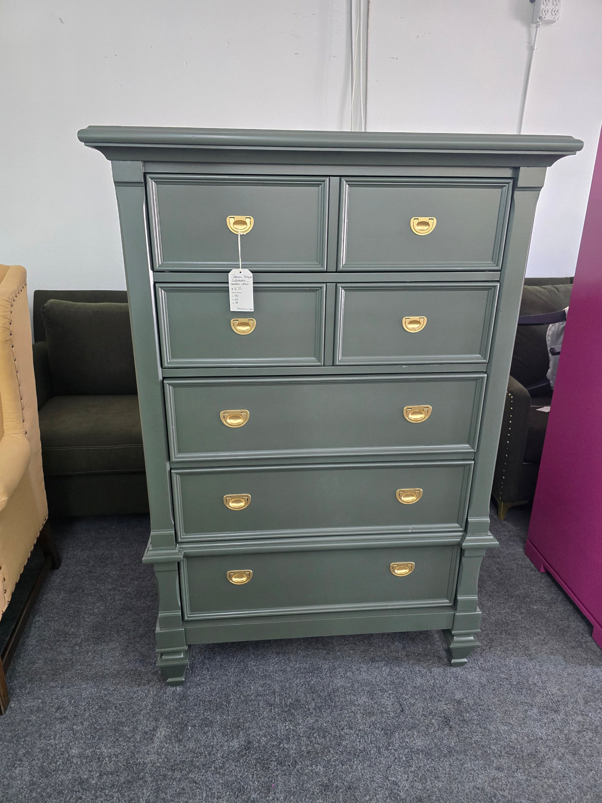 5 drawers green lacquered chest
