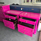 Pink lacquered pair of nightstands
