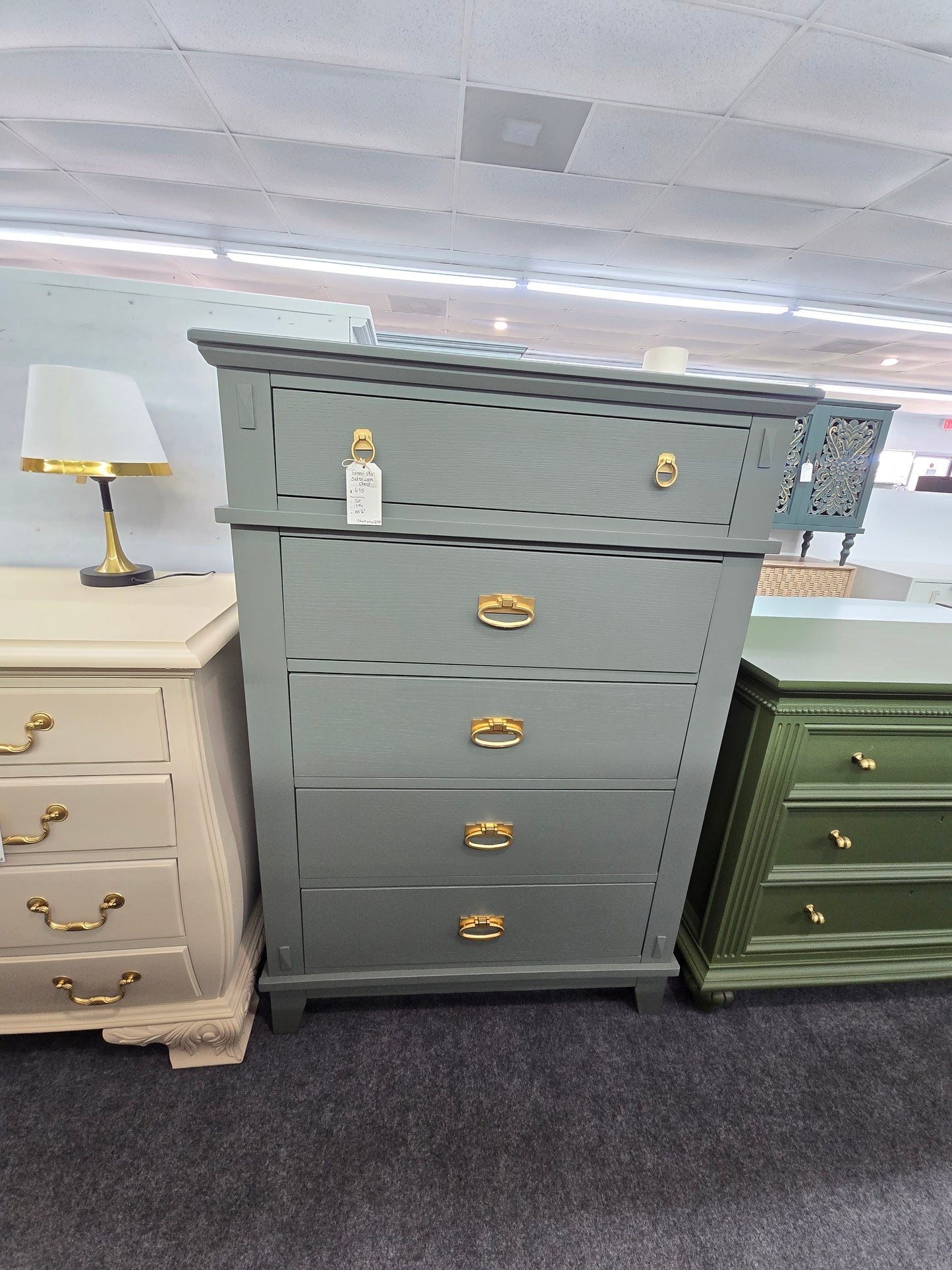5 drawers tall green chest