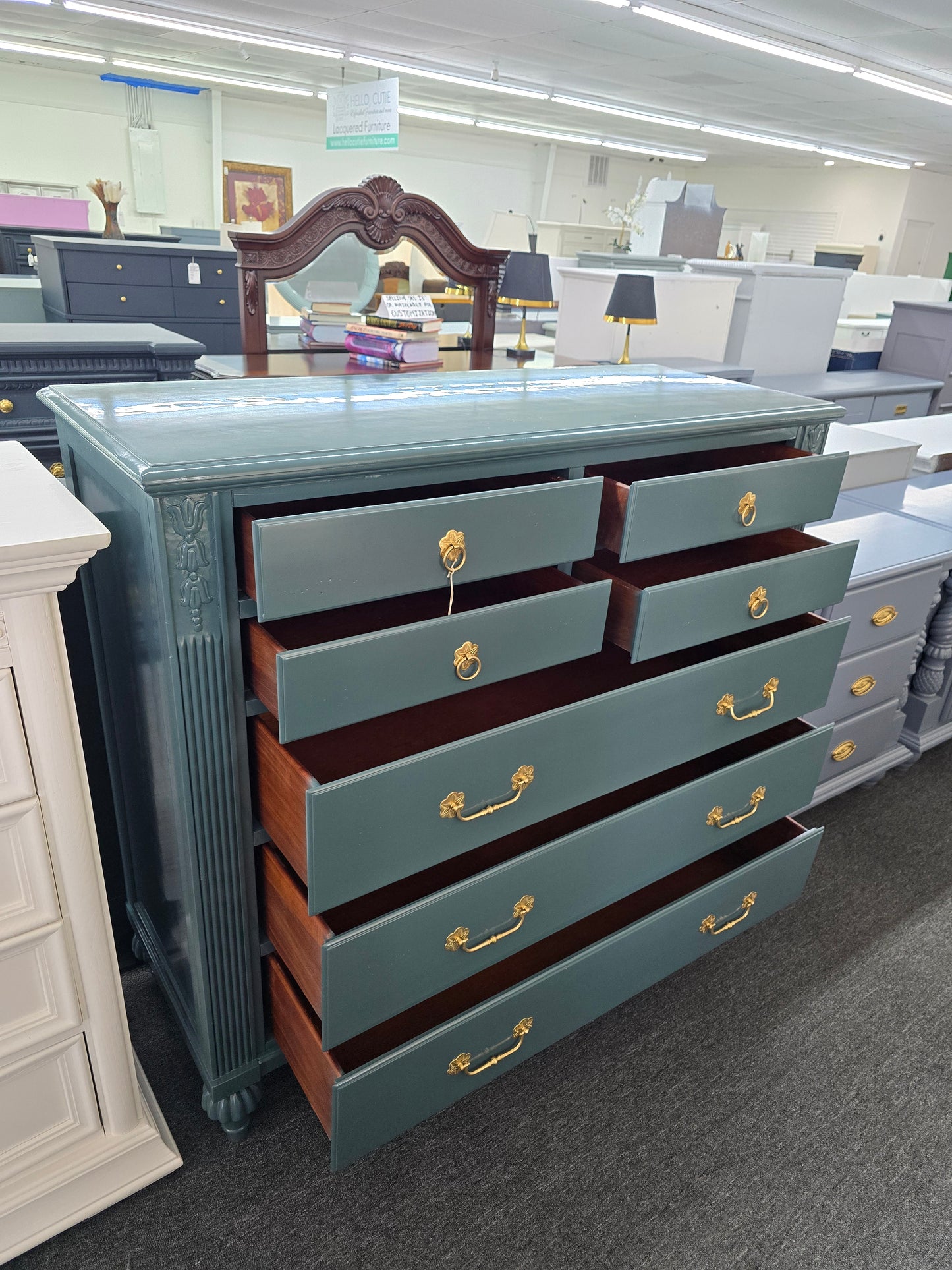 TS Berry green lacquered tall dresser
