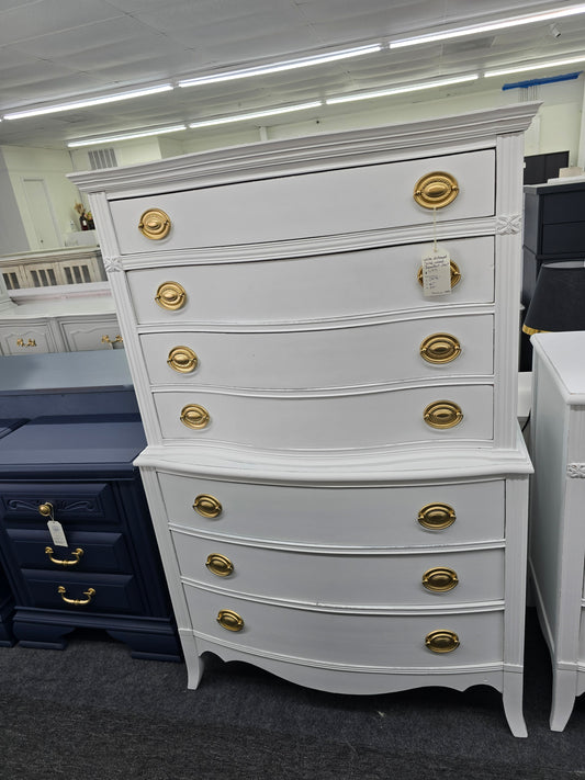 Solid wood white Distressed bowfront tall chest