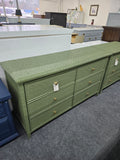 Wicker and rattan 6 drawers green dresser