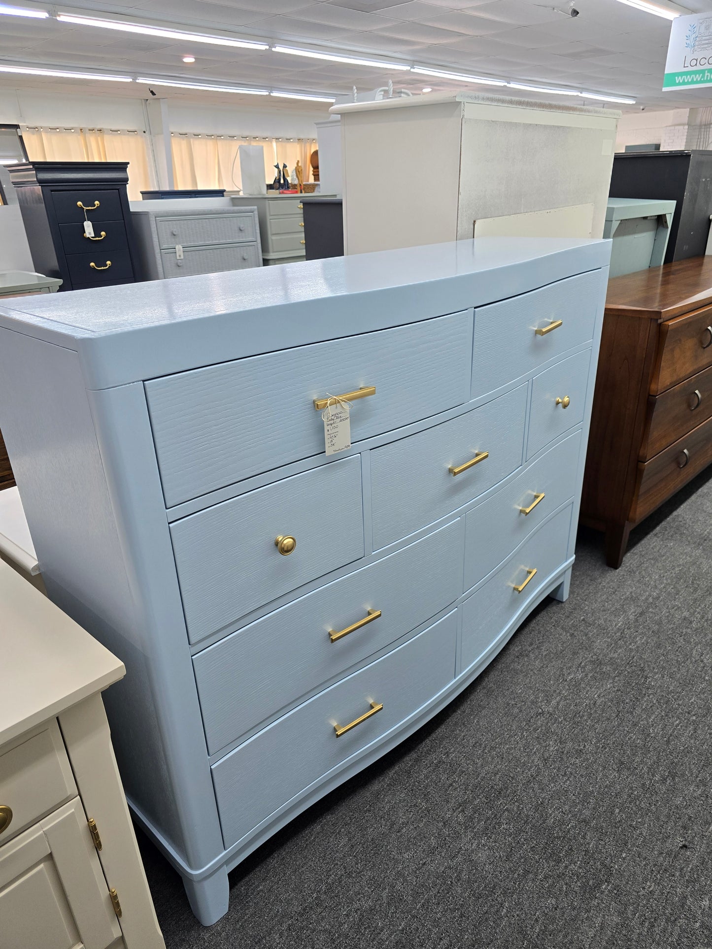 Blue lacquer modern tall dresser