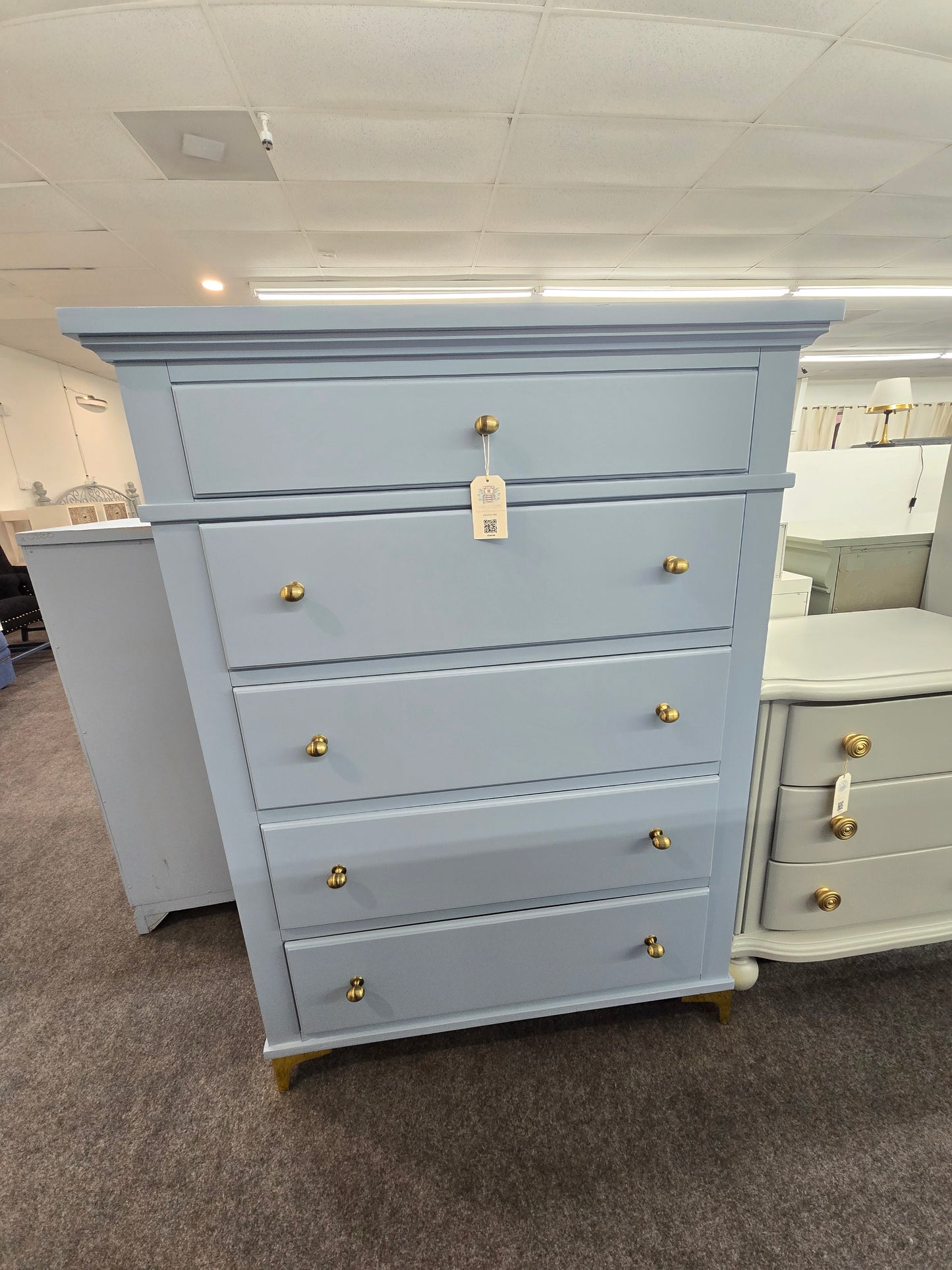 5 big drawers tall blue chest