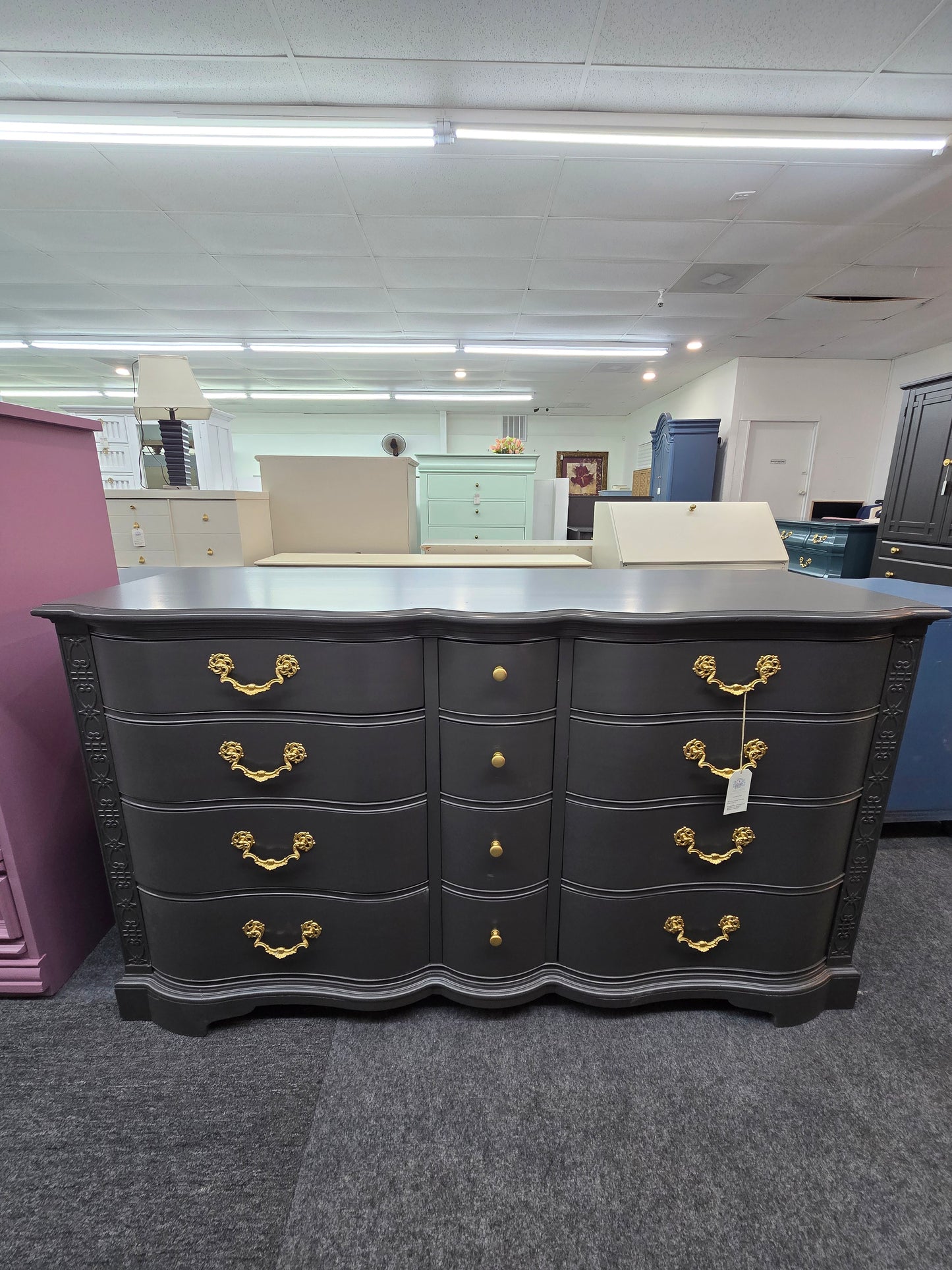 Drexel solid wood graphite serpentine dresser